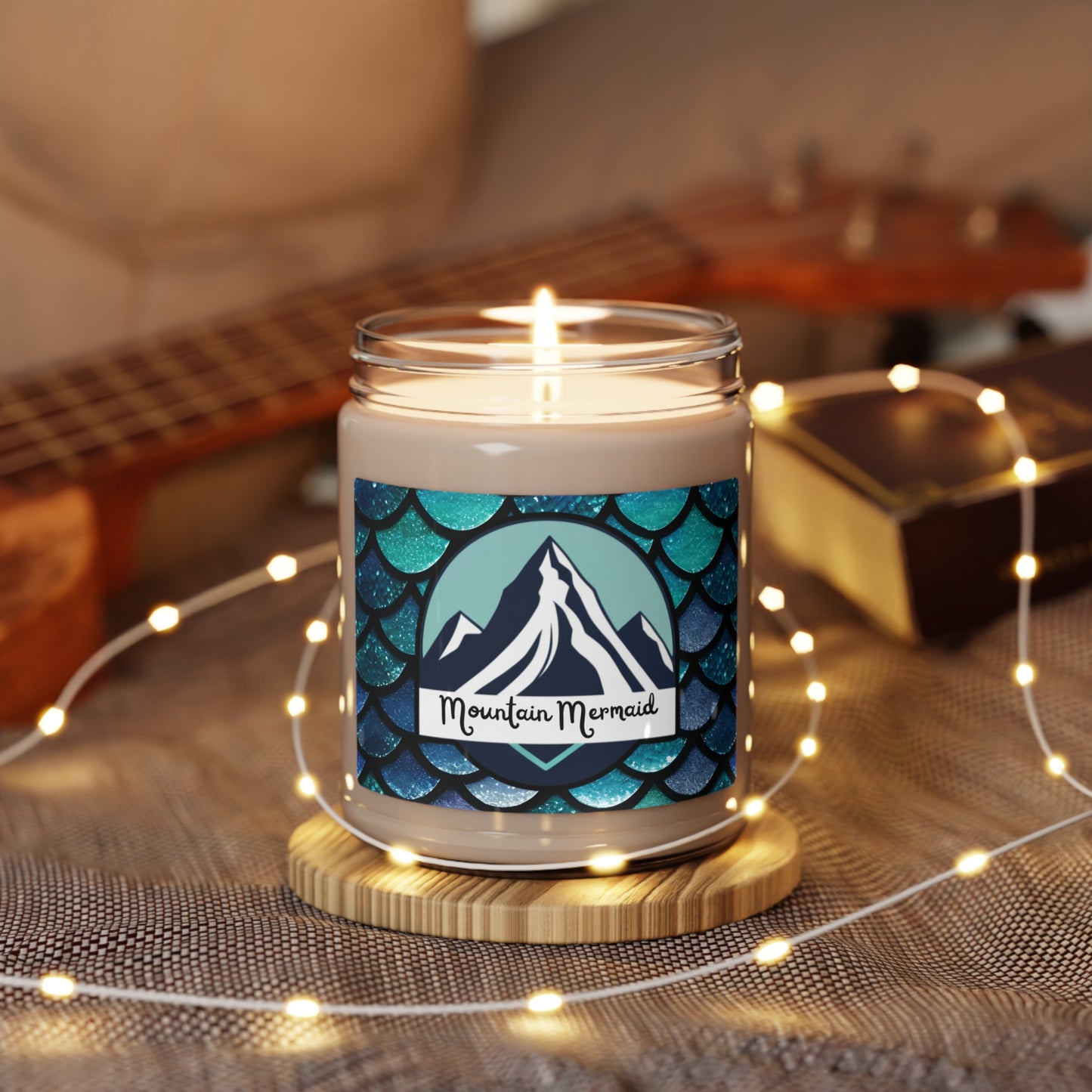 Aqua Mermaidcore Scented Soy Aesthetic 9oz Candle - Mountain Mermaid Logo, For Relaxation and Home Decor, Gift for Mermaid Lovers - The Mountain Mermaid Company