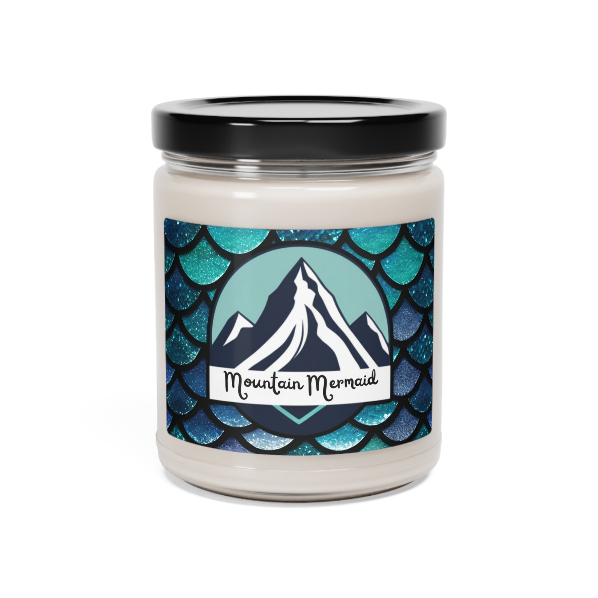 Aqua Mermaidcore Scented Soy Aesthetic 9oz Candle - Mountain Mermaid Logo, For Relaxation and Home Decor, Gift for Mermaid Lovers - The Mountain Mermaid Company