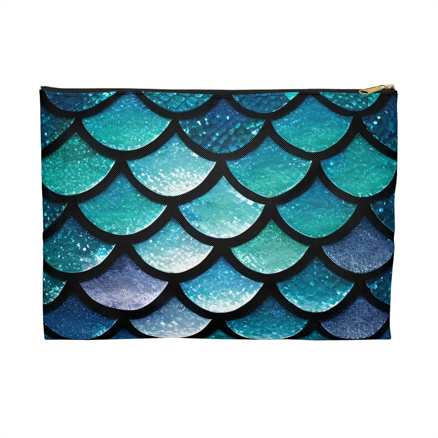 Aqua Mermaid Scales Makeup Bag with Black Zipper - Beachy Travel Accessory, Mermaidcore Aesthetic, Mermaid Lover Gift - The Mountain Mermaid Company