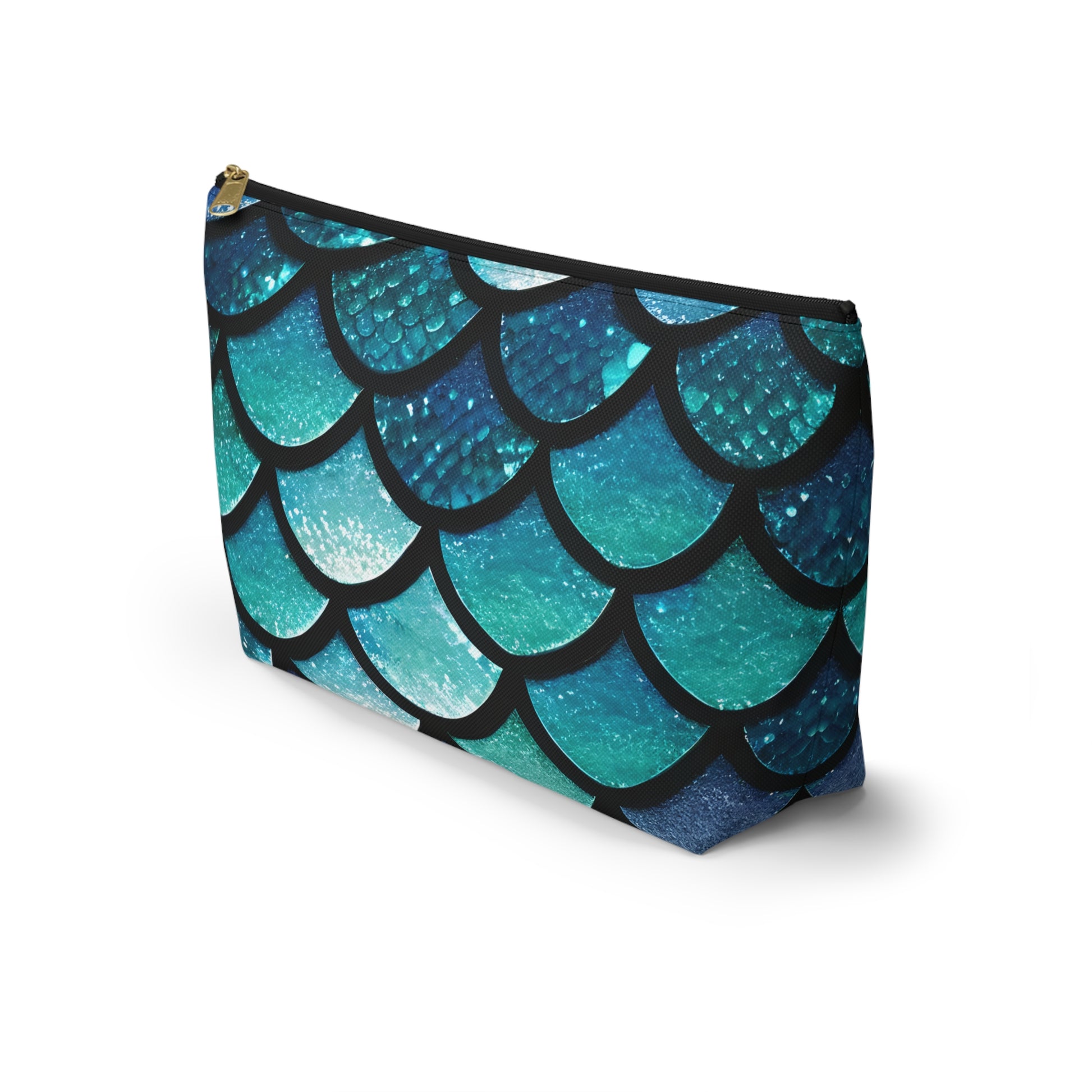 Mermaid Magic Makeup Bag - Trendy Blue Scales Print - Sleek and Chic T-Bottom Accessory Pouch for Cosmetics & Travel Gear - Unique Gift for Her - The Mountain Mermaid Company