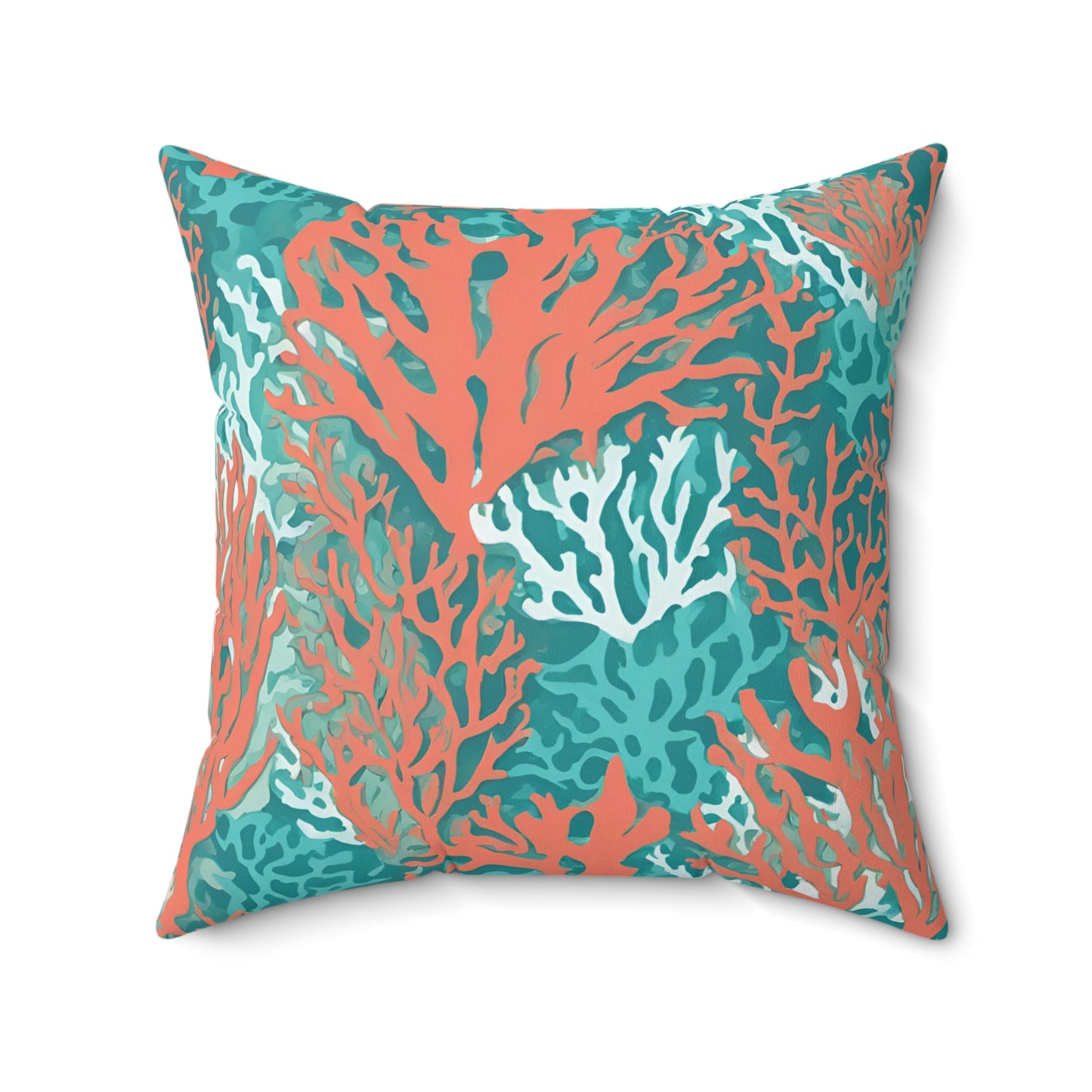 Decorative Coral and Aqua Accent Pillow, Soft Polyester Square Pillow, Beachy Decor, Gift Idea