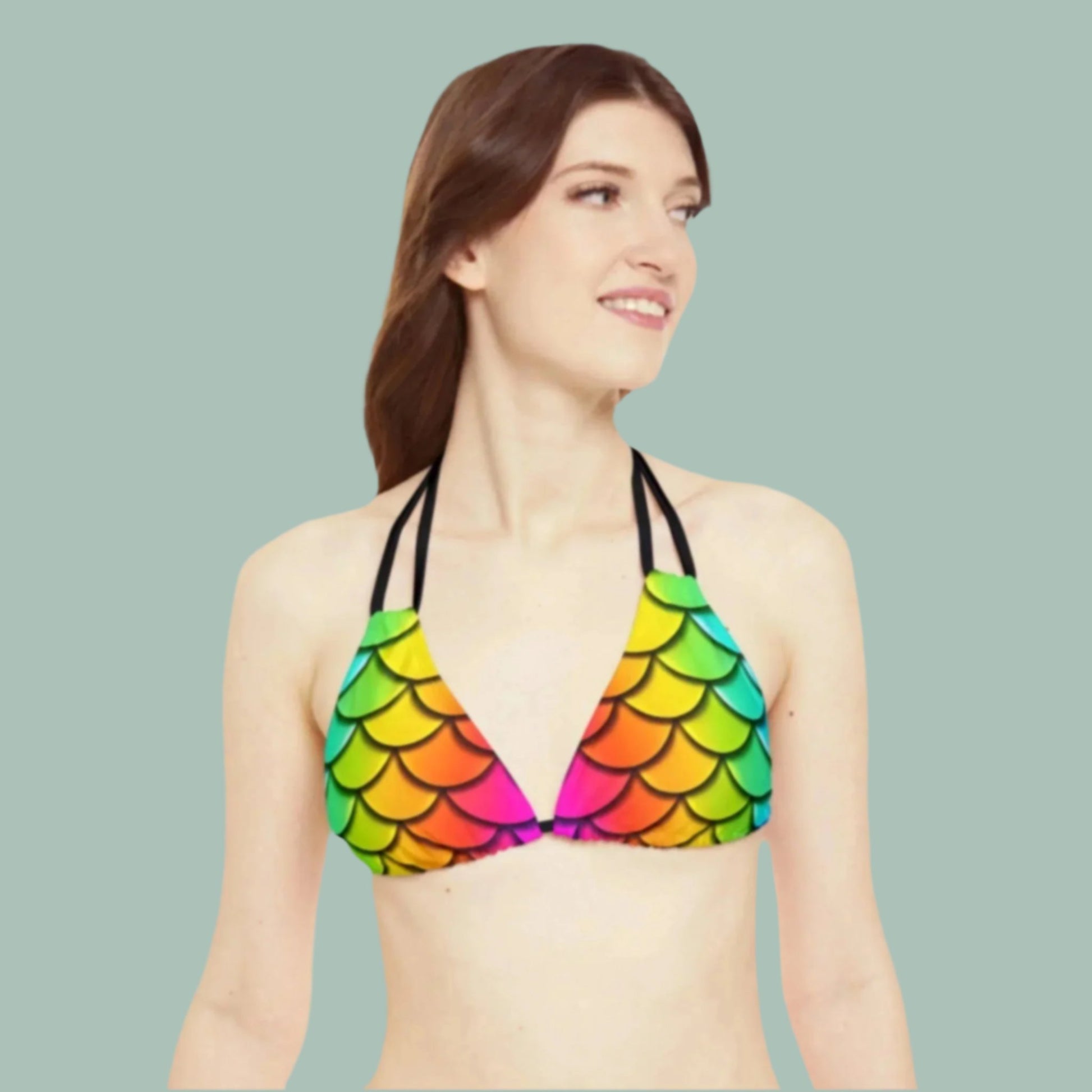 Rainbow Mermaid Bikini Top - Strappy Triangle Swimwear Top, Perfect for Beach Vacations & Pool Parties, Unique Gift for Her - The Mountain Mermaid Company