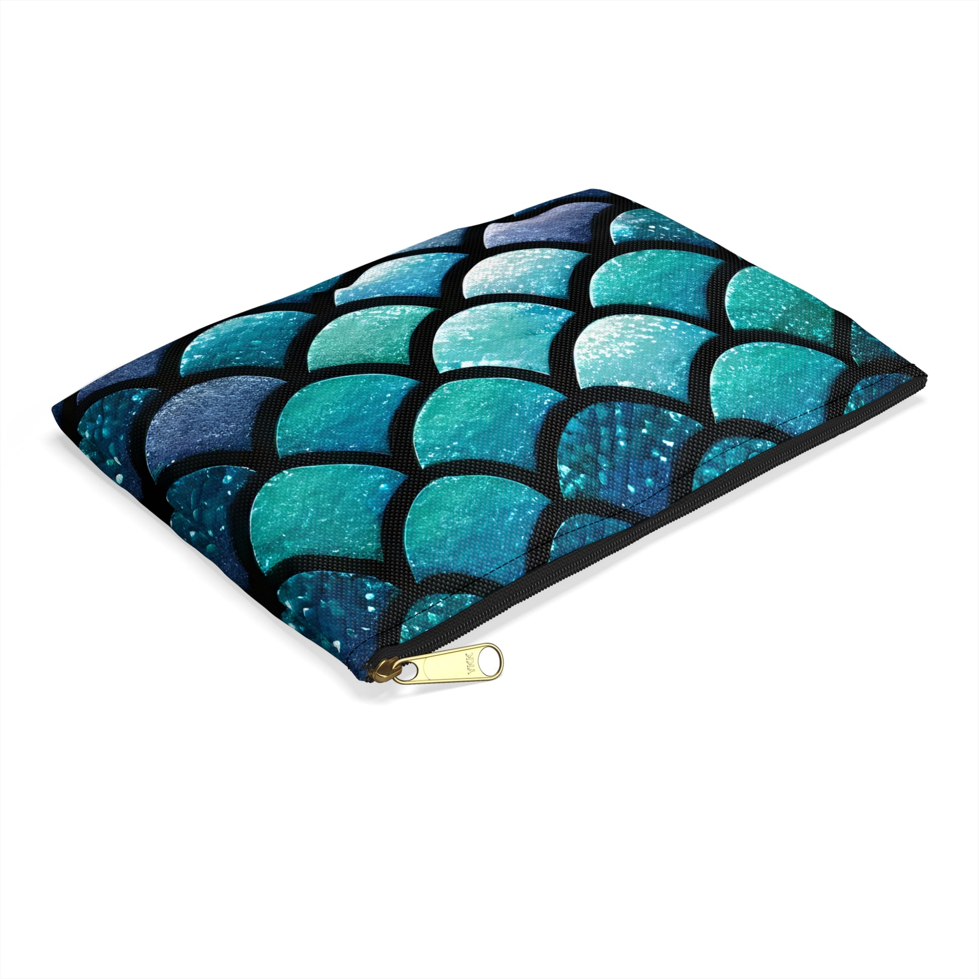 Aqua Mermaid Scales Makeup Bag with Black Zipper - Beachy Travel Accessory, Mermaidcore Aesthetic, Mermaid Lover Gift - The Mountain Mermaid Company