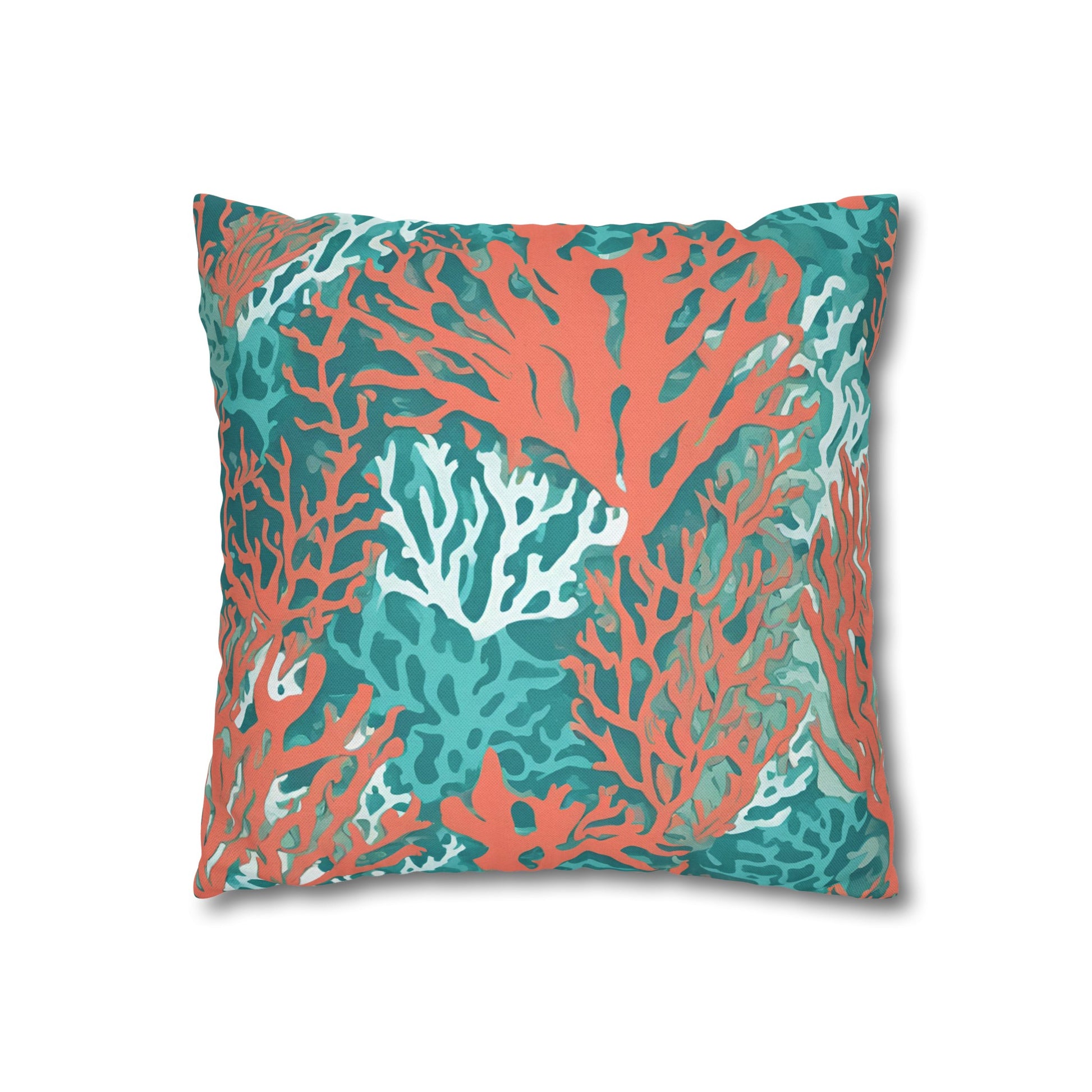 Decorative Coral and Aqua Accent Pillowcase, Soft Polyester Square Pillowcase, Beachy Decor, Gift Idea - The Mountain Mermaid Company