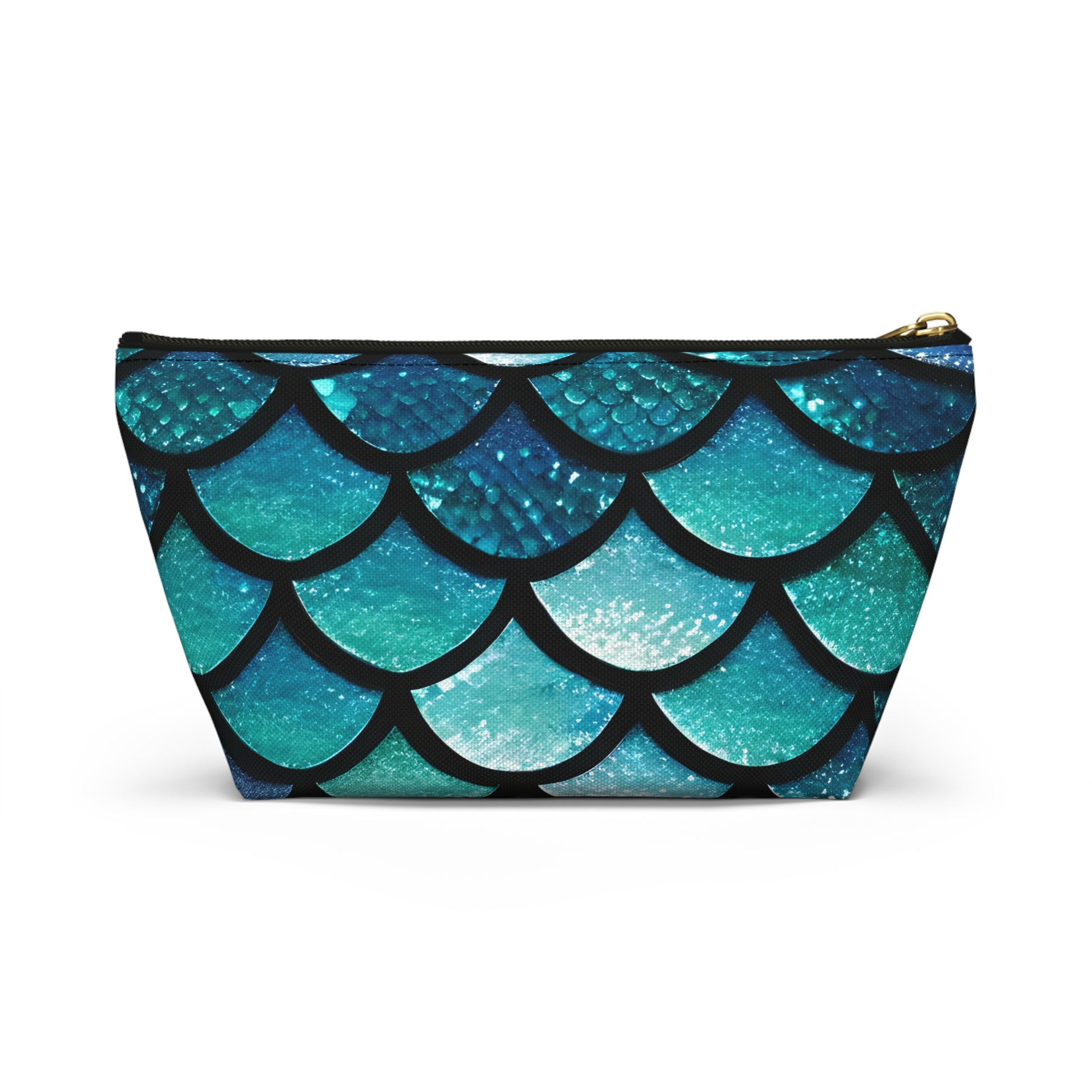 Mermaid Magic Makeup Bag - Trendy Blue Scales Print - Sleek and Chic T-Bottom Accessory Pouch for Cosmetics & Travel Gear - Unique Gift for Her - The Mountain Mermaid Company