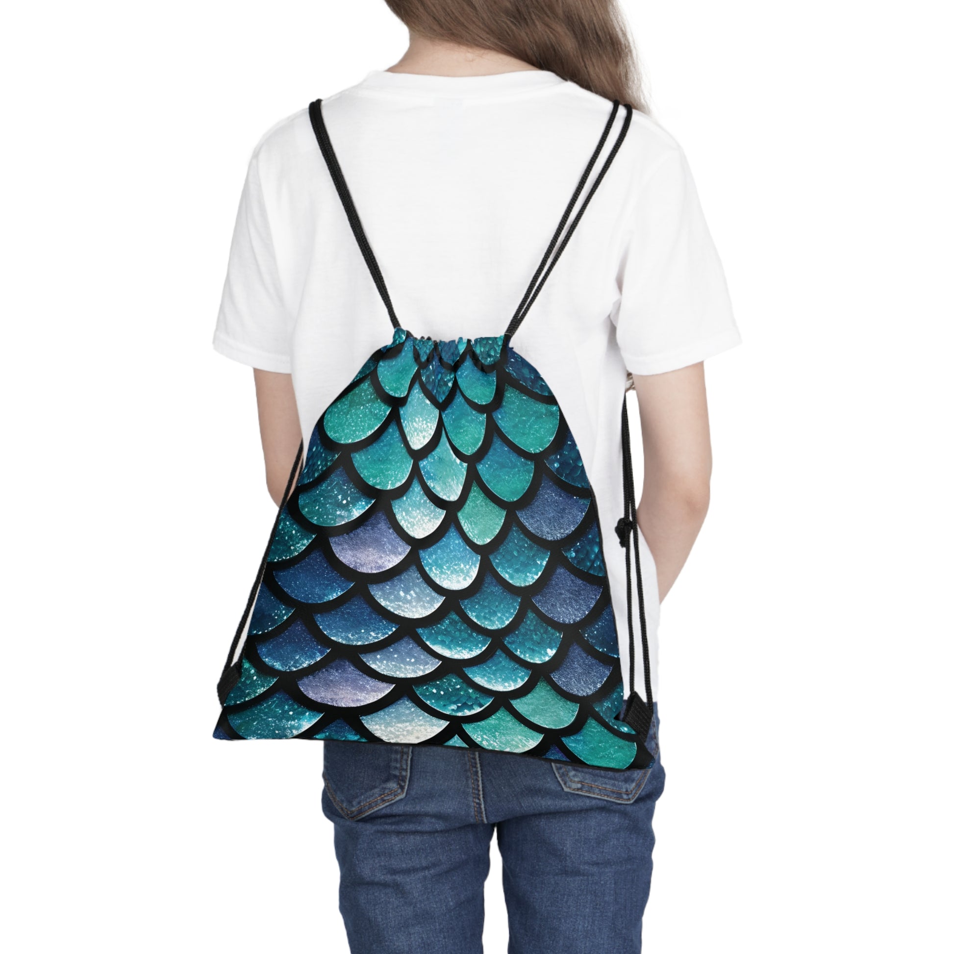 Aqua Mermaidcore Outdoor Drawstring Bag - Adventure-Ready Carryall, Ideal for Hikers and Beachgoers, Perfect Gift for Mermaid Lovers - The Mountain Mermaid Company