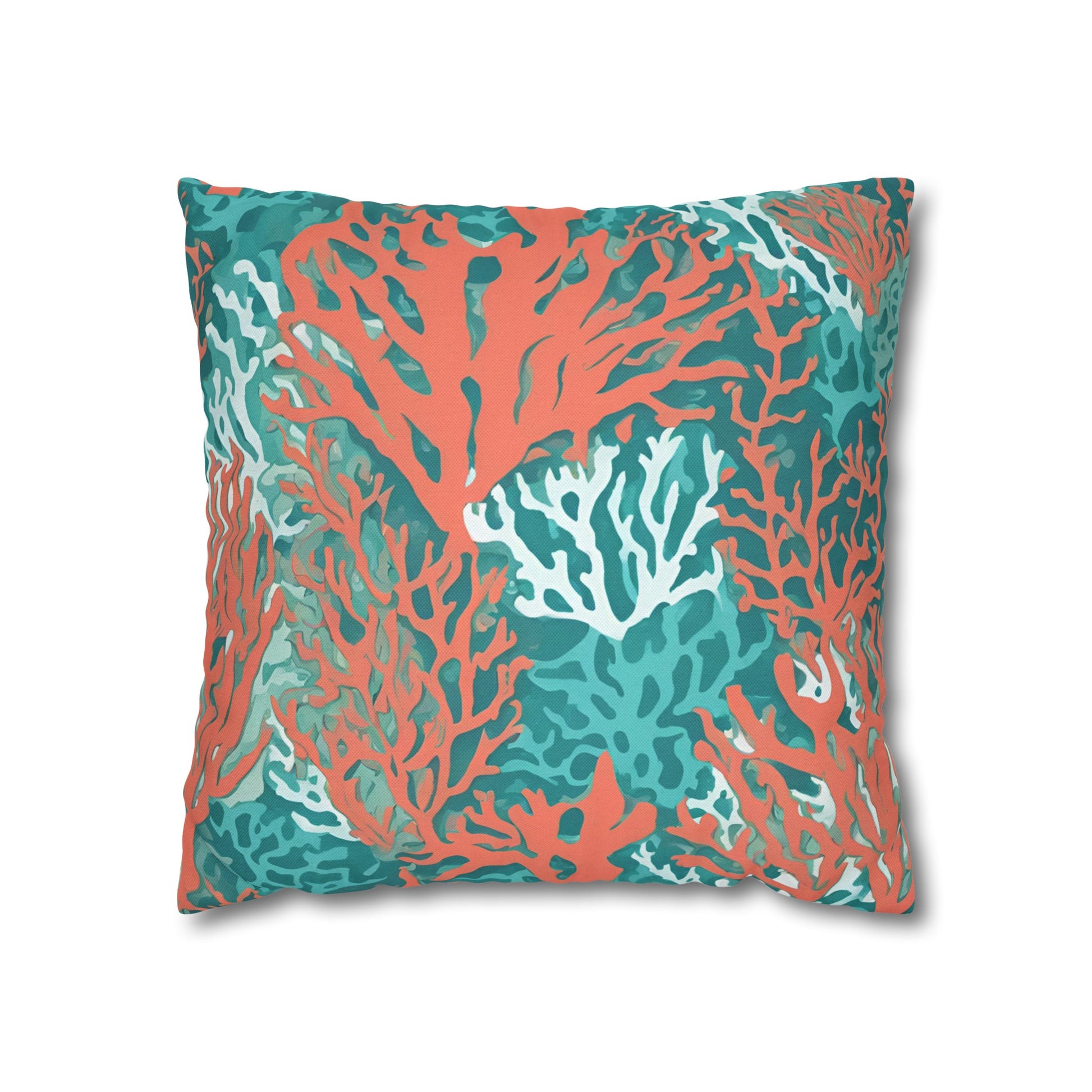 Decorative Coral and Aqua Accent Pillowcase, Soft Polyester Square Pillowcase, Beachy Decor, Gift Idea - The Mountain Mermaid Company