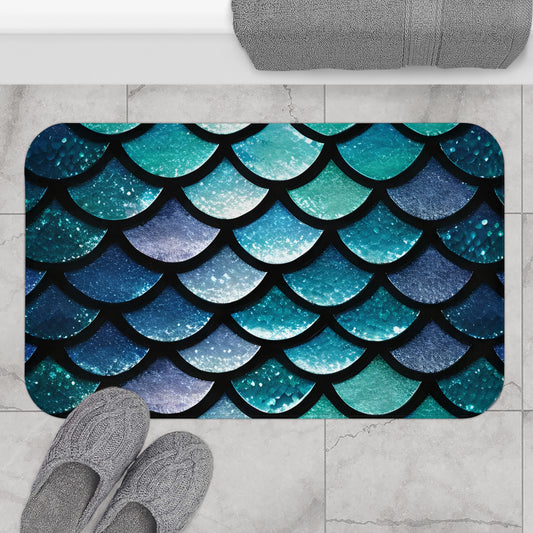 Mermaid Magic Bath Mat - Cute Aqua Mermaid Scales Bathroom Accessory, Soft, Absorbent, and Decorative, Unique Gift for Her - The Mountain Mermaid Company