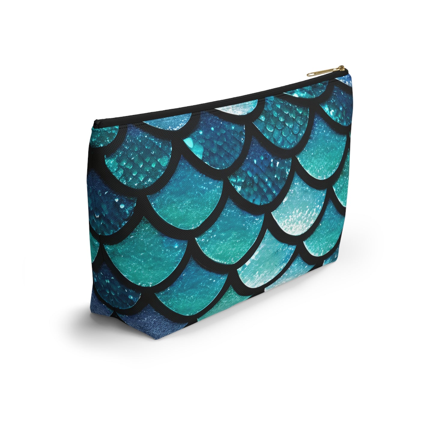 Mermaid Magic Makeup Bag - Trendy Blue Scales Print - Sleek and Chic T-Bottom Accessory Pouch for Cosmetics & Travel Gear - Unique Gift for Her - The Mountain Mermaid Company