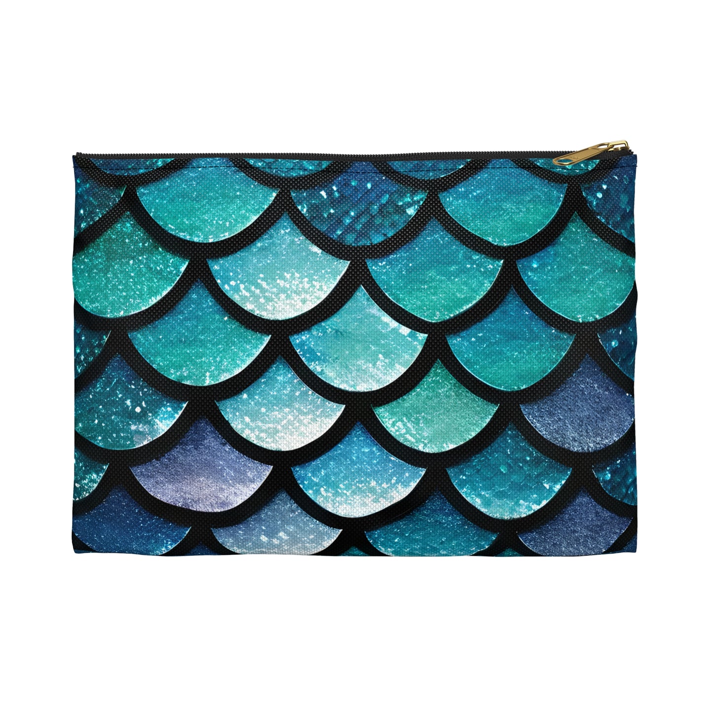 Aqua Mermaid Scales Makeup Bag with Black Zipper - Beachy Travel Accessory, Mermaidcore Aesthetic, Mermaid Lover Gift - The Mountain Mermaid Company