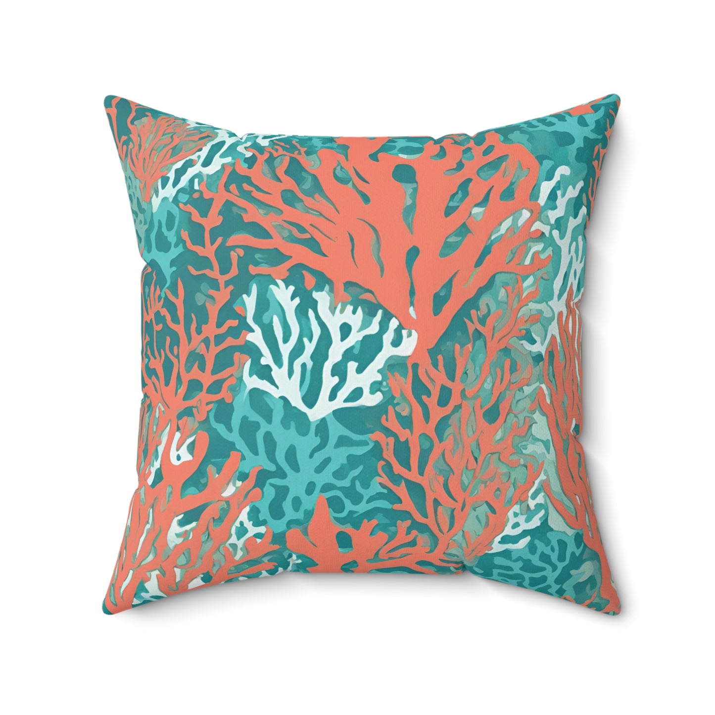 Decorative Coral and Aqua Accent Pillow, Soft Polyester Square Pillow, Beachy Decor, Gift Idea