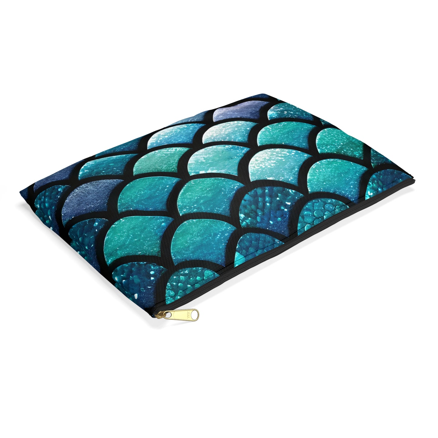 Aqua Mermaid Scales Makeup Bag with Black Zipper - Beachy Travel Accessory, Mermaidcore Aesthetic, Mermaid Lover Gift - The Mountain Mermaid Company