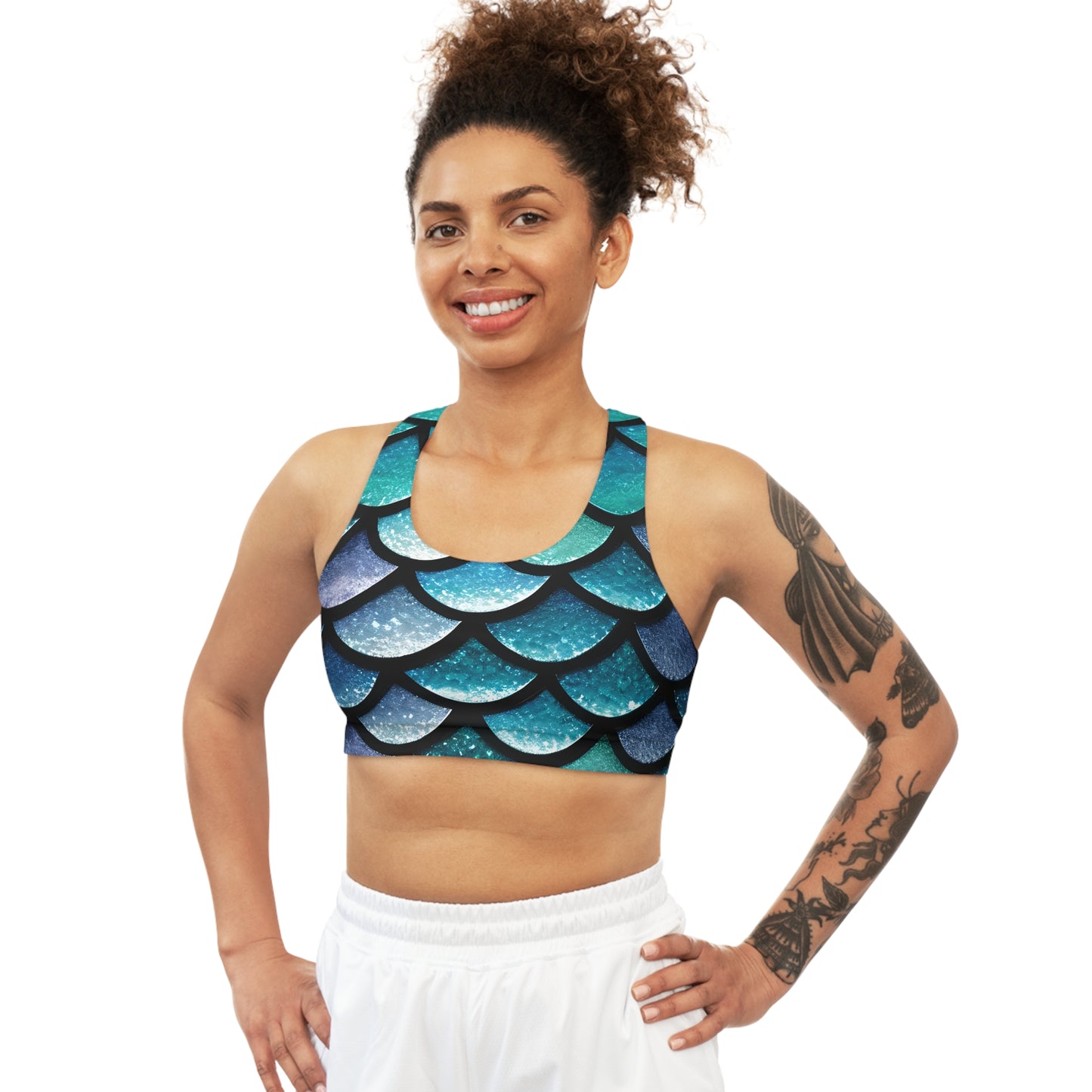 Aqua Mermaidcore Seamless Sports Bra - Comfortable Athletic Wear, Perfect Yoga & Gym Gift for Her - The Mountain Mermaid Company