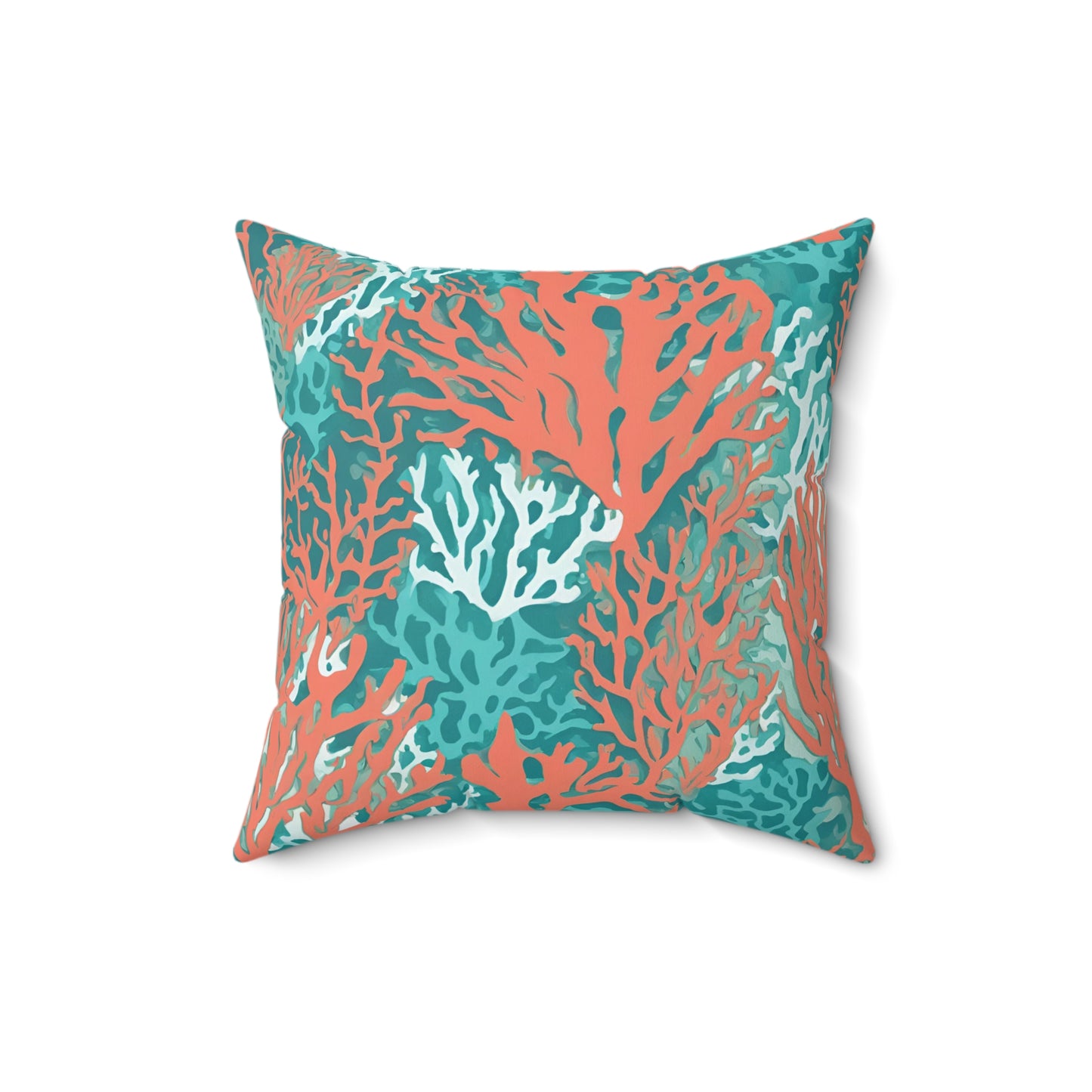 Decorative Coral and Aqua Accent Pillow, Soft Polyester Square Pillow, Beachy Decor, Gift Idea