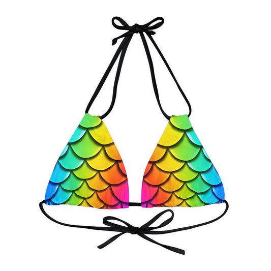 Rainbow Mermaid Bikini Top - Strappy Triangle Swimwear Top, Perfect for Beach Vacations & Pool Parties, Unique Gift for Her - The Mountain Mermaid Company