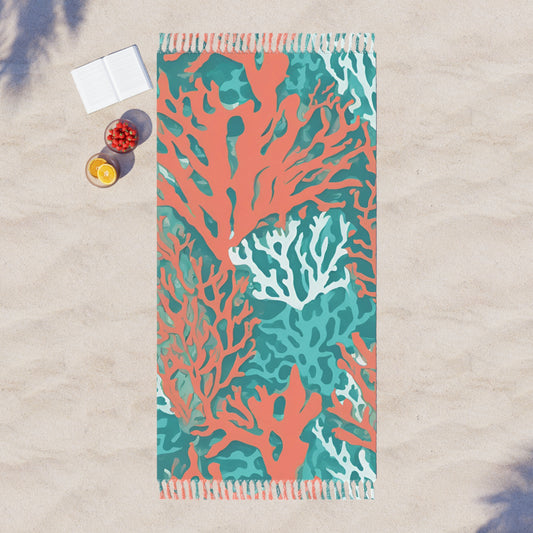 Boho Beach Cloth Coral Print - Chic Coral and Aqua, Beach Essentials, Stylish Vacation Gift - The Mountain Mermaid Company