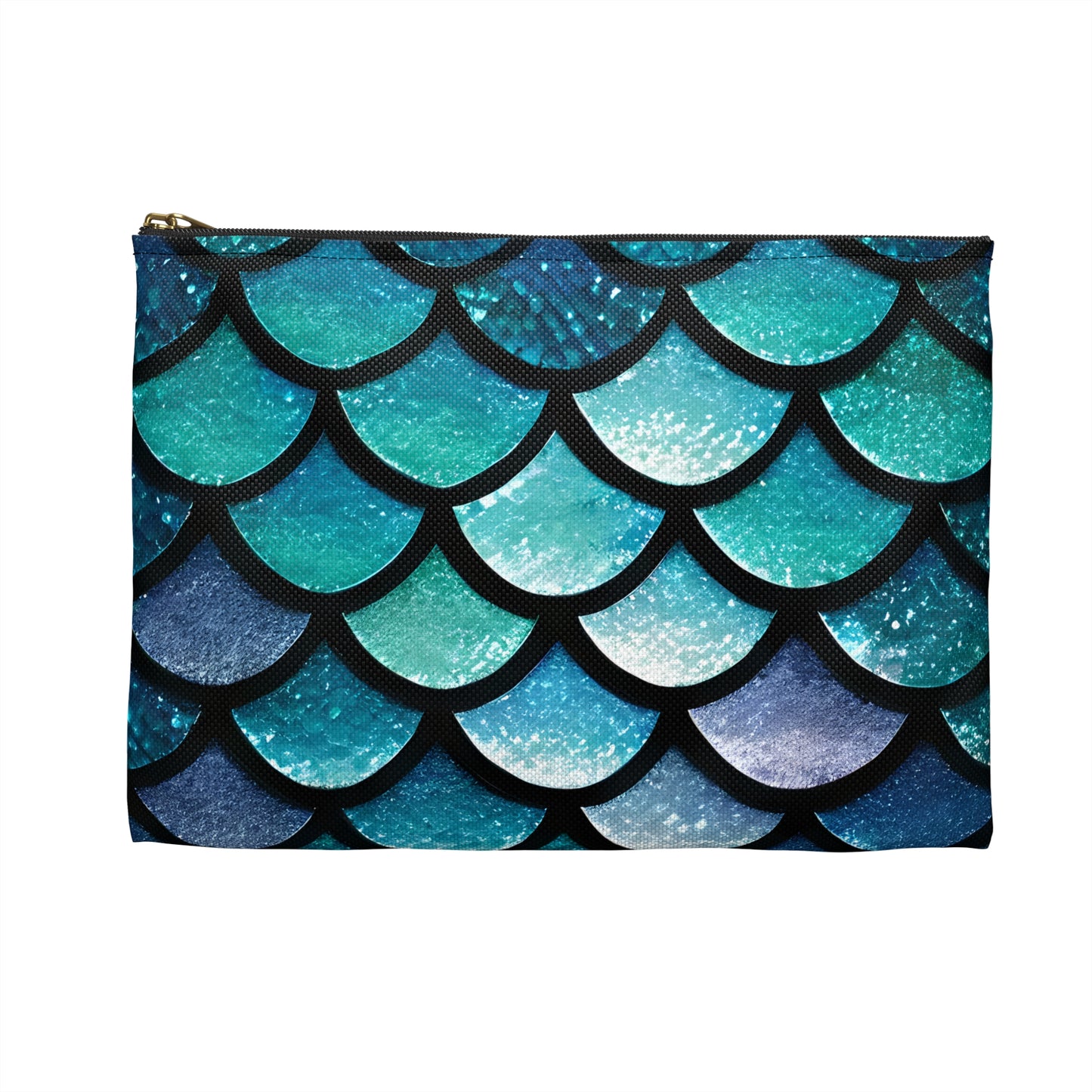 Aqua Mermaid Scales Makeup Bag with Black Zipper - Beachy Travel Accessory, Mermaidcore Aesthetic, Mermaid Lover Gift - The Mountain Mermaid Company