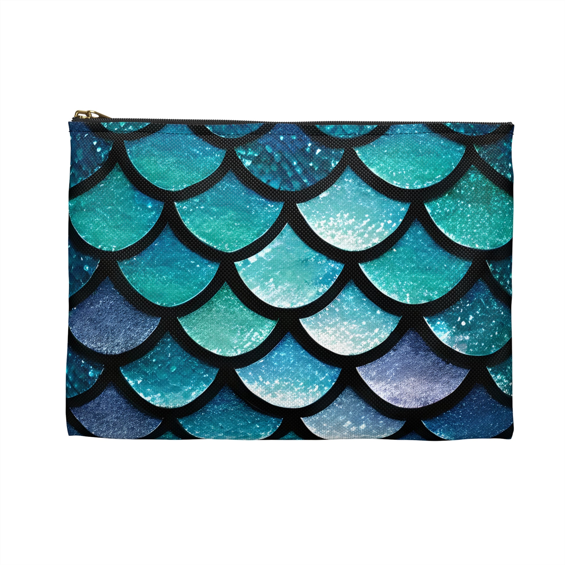 Aqua Mermaid Scales Makeup Bag with Black Zipper - Beachy Travel Accessory, Mermaidcore Aesthetic, Mermaid Lover Gift - The Mountain Mermaid Company