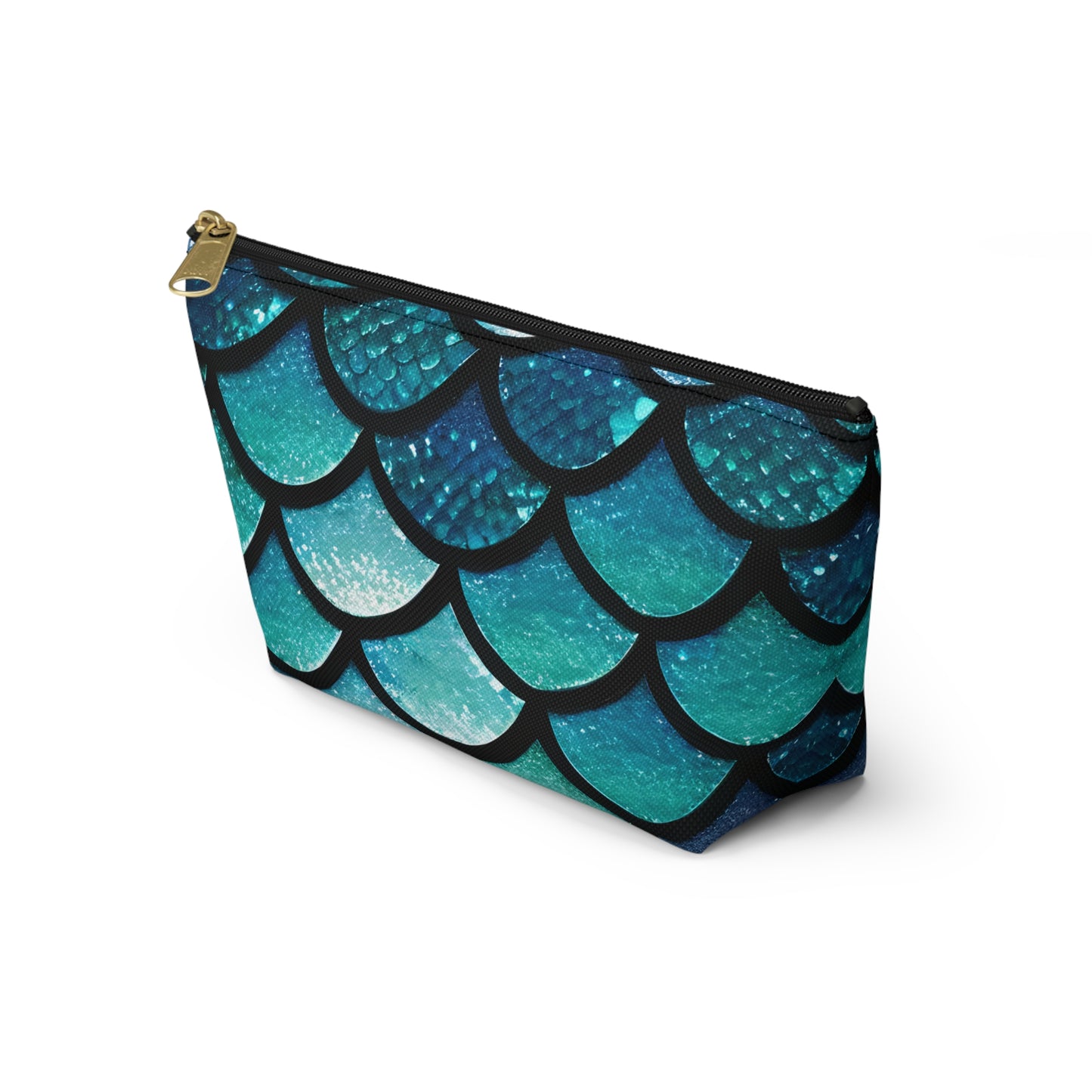 Mermaid Magic Makeup Bag - Trendy Blue Scales Print - Sleek and Chic T-Bottom Accessory Pouch for Cosmetics & Travel Gear - Unique Gift for Her - The Mountain Mermaid Company