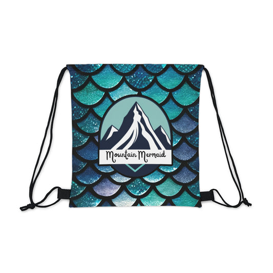 Aqua Mermaidcore Drawstring Bag - Mountain Mermaid Logo, Adventure-Ready Carryall, Ideal Gift for Hikers and Beachgoers - The Mountain Mermaid Company