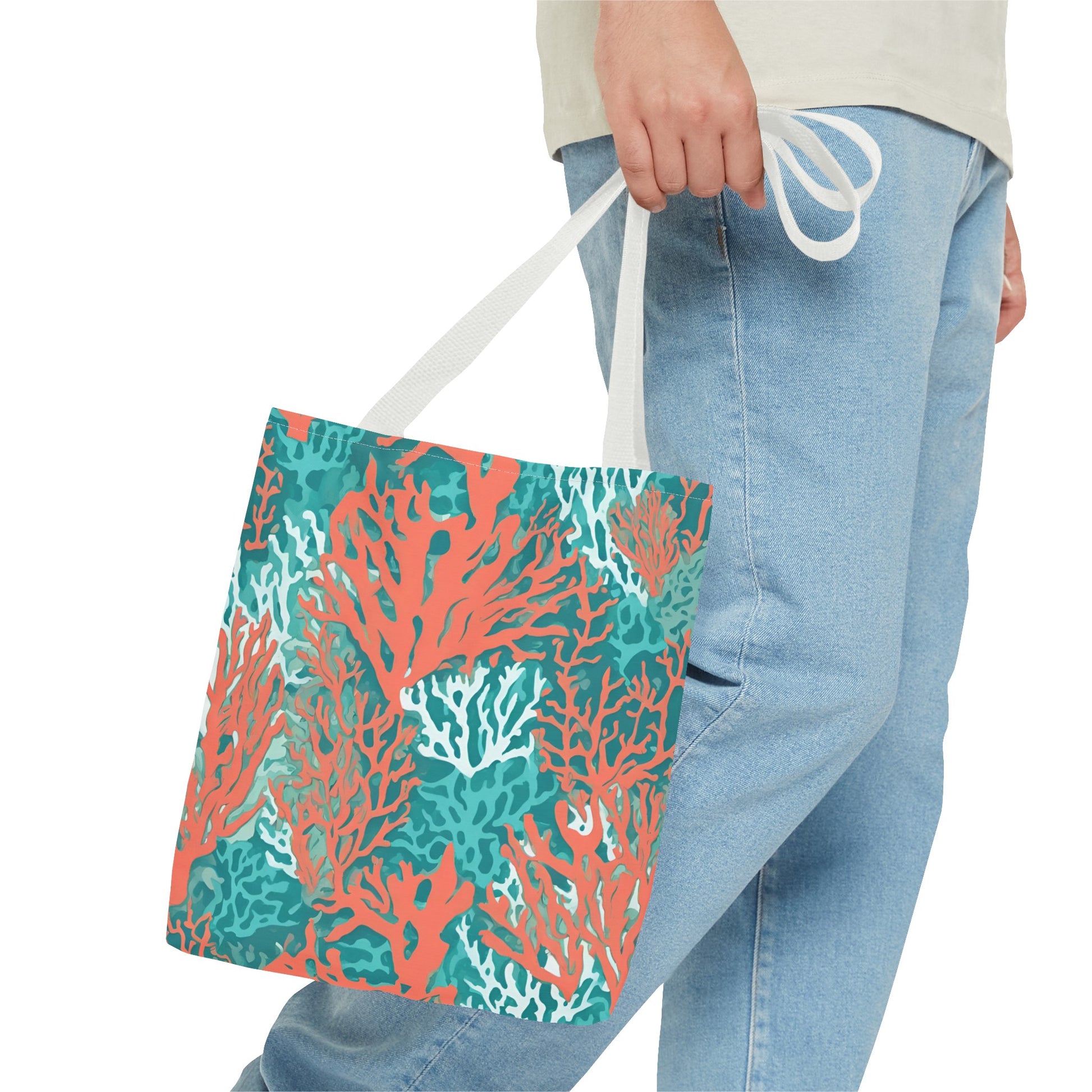 Coral and Aqua Tote Bag - Durable Carryall for Everyday Use, Trendy Pool Accessory, Unique Gift for Beach Lovers - The Mountain Mermaid Company