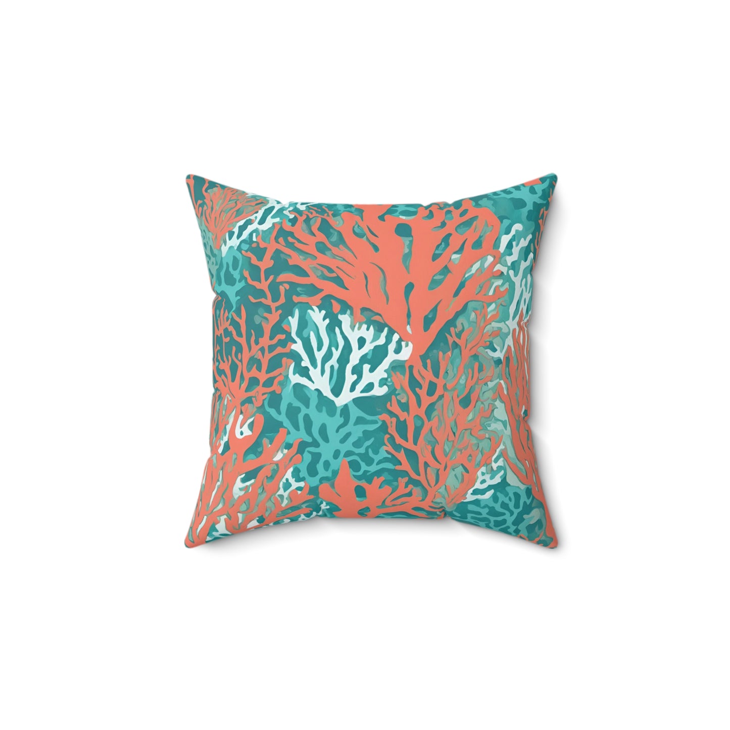 Decorative Coral and Aqua Accent Pillow, Soft Polyester Square Pillow, Beachy Decor, Gift Idea - The Mountain Mermaid Company