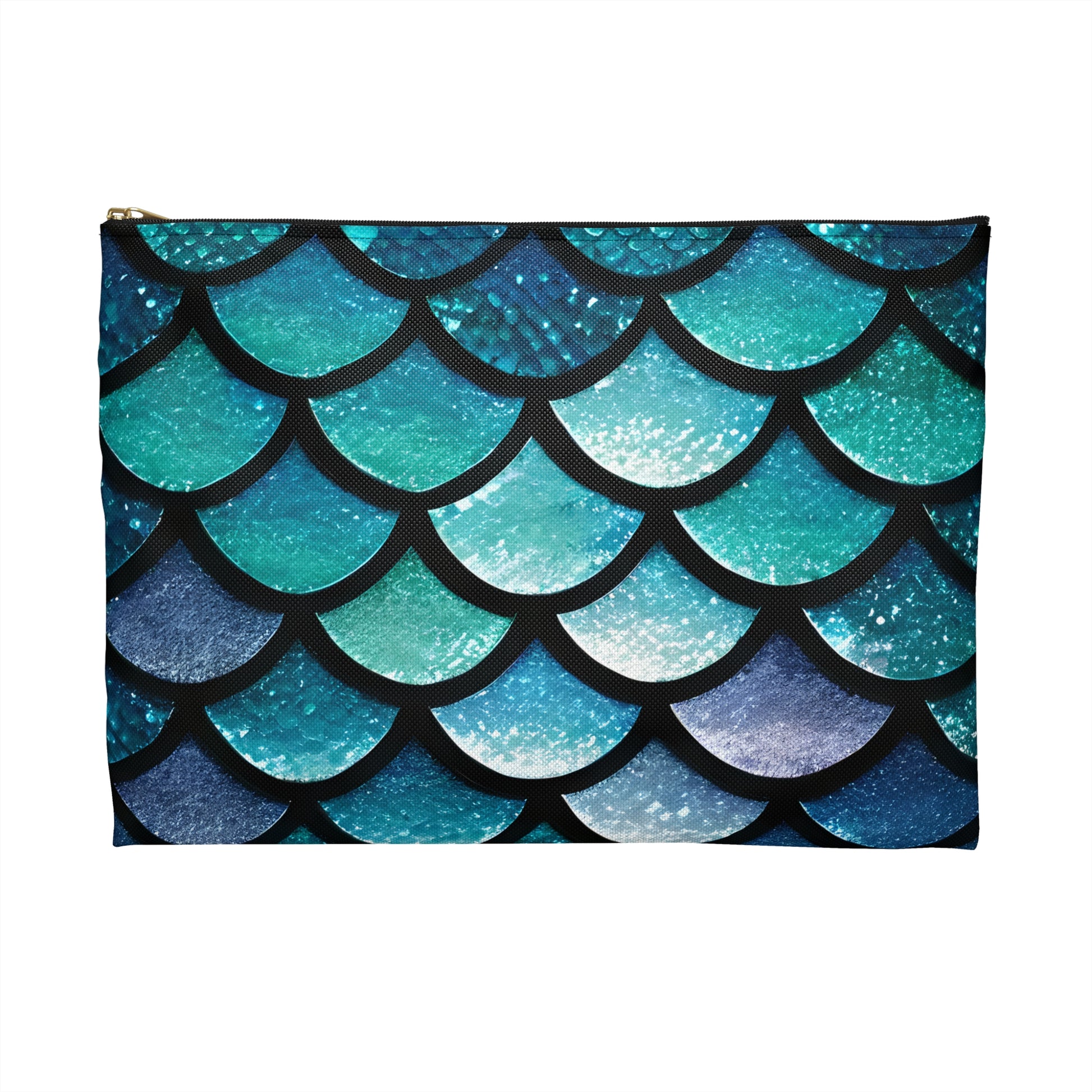 Aqua Mermaid Scales Makeup Bag with Black Zipper - Beachy Travel Accessory, Mermaidcore Aesthetic, Mermaid Lover Gift - The Mountain Mermaid Company