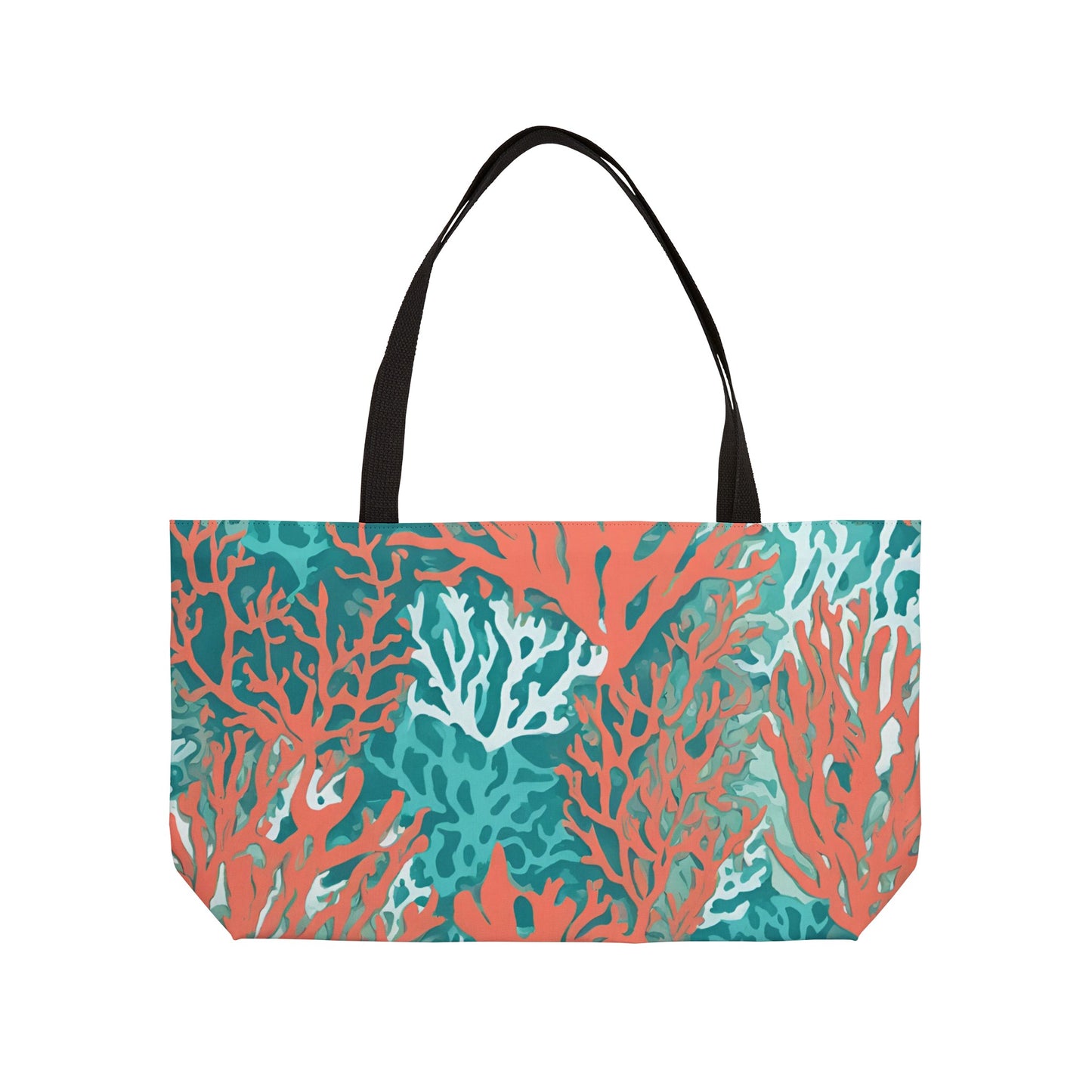 Coral and Aqua Weekender Tote Bag - Durable Spacious Tote for Getaways, Perfect for Travel and Beach Lovers - The Mountain Mermaid Company