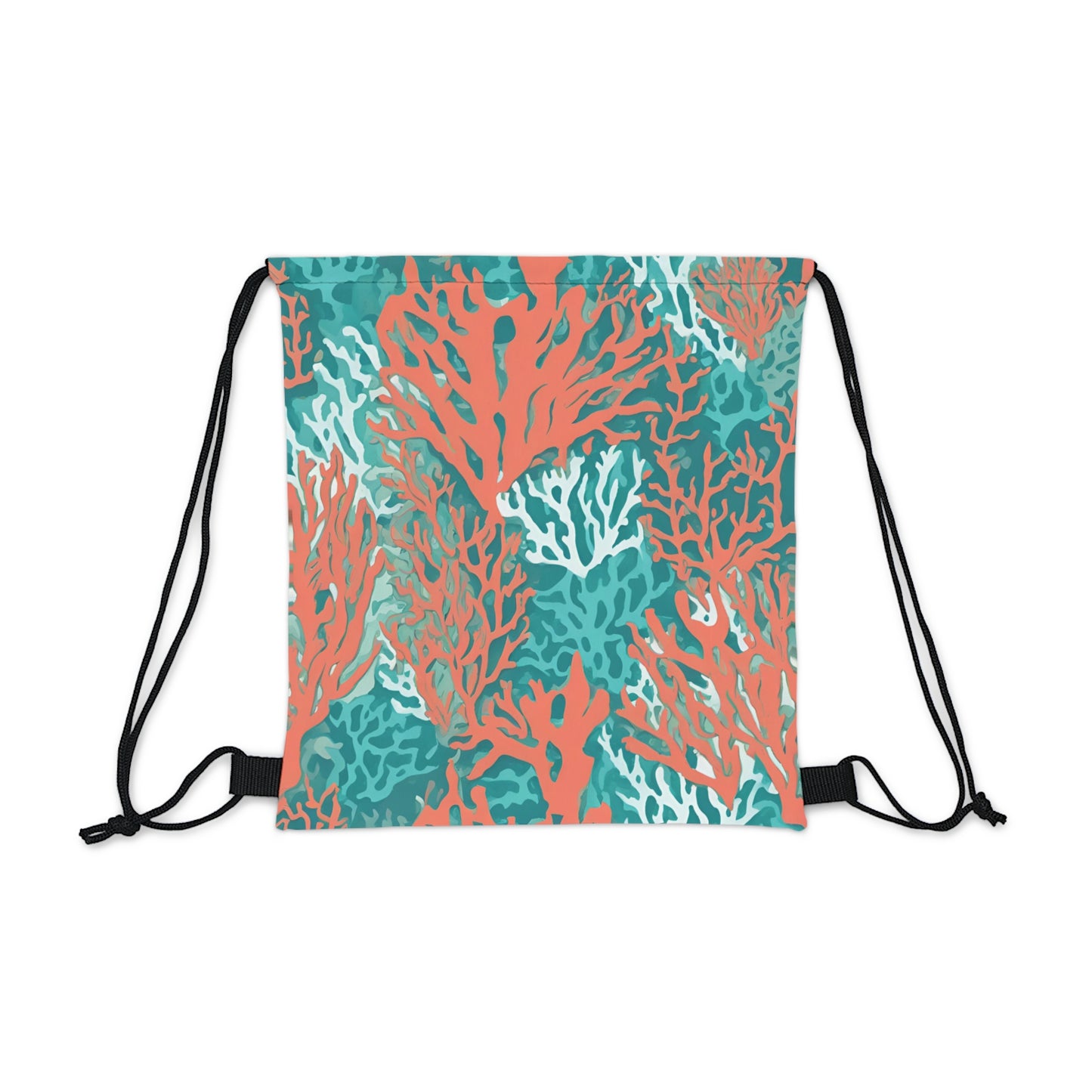 Drawstring Bag Coral Print, Chic Coral and Aqua, Beach Essentials, Stylish Vacation Gift - The Mountain Mermaid Company