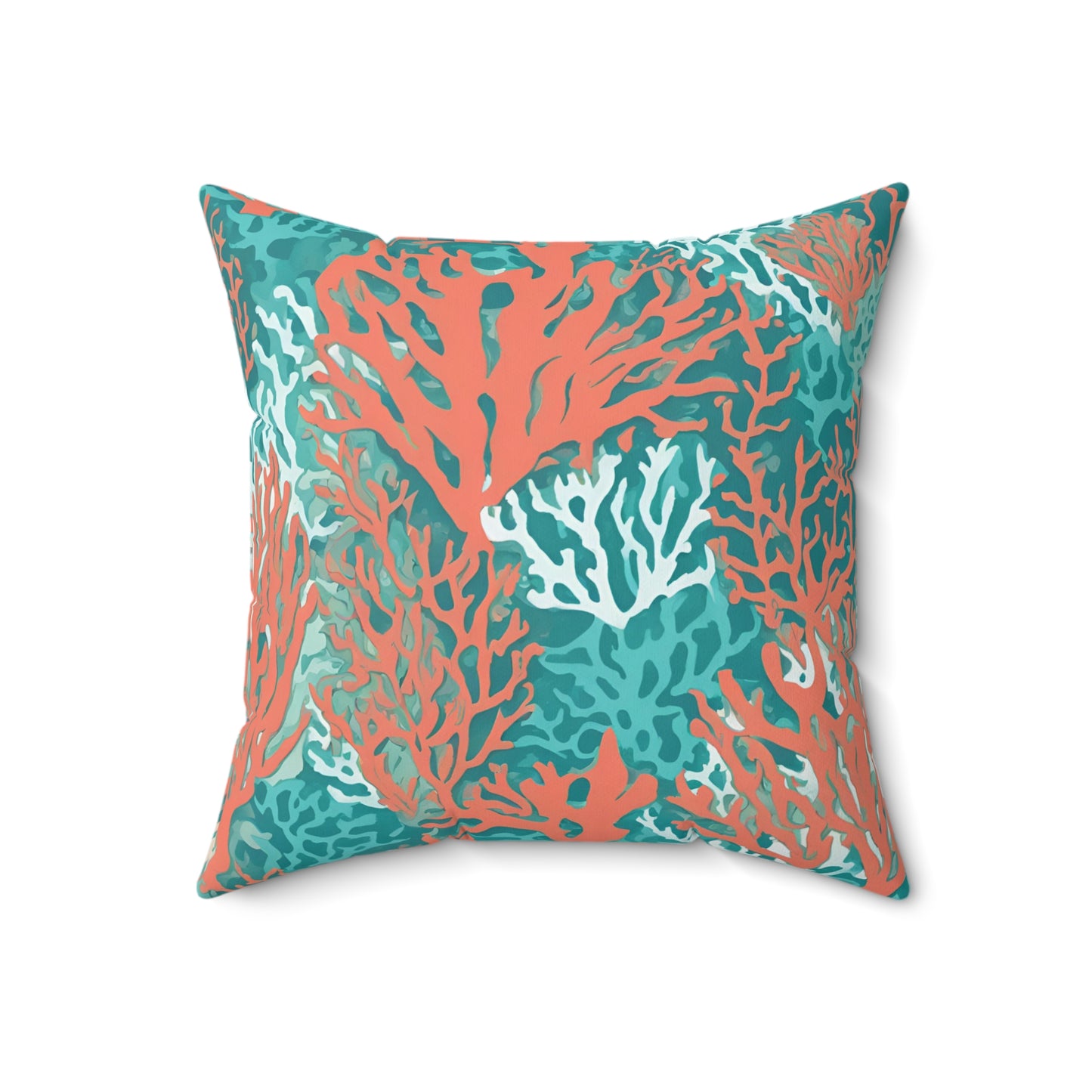 Decorative Coral and Aqua Accent Pillow, Soft Polyester Square Pillow, Beachy Decor, Gift Idea