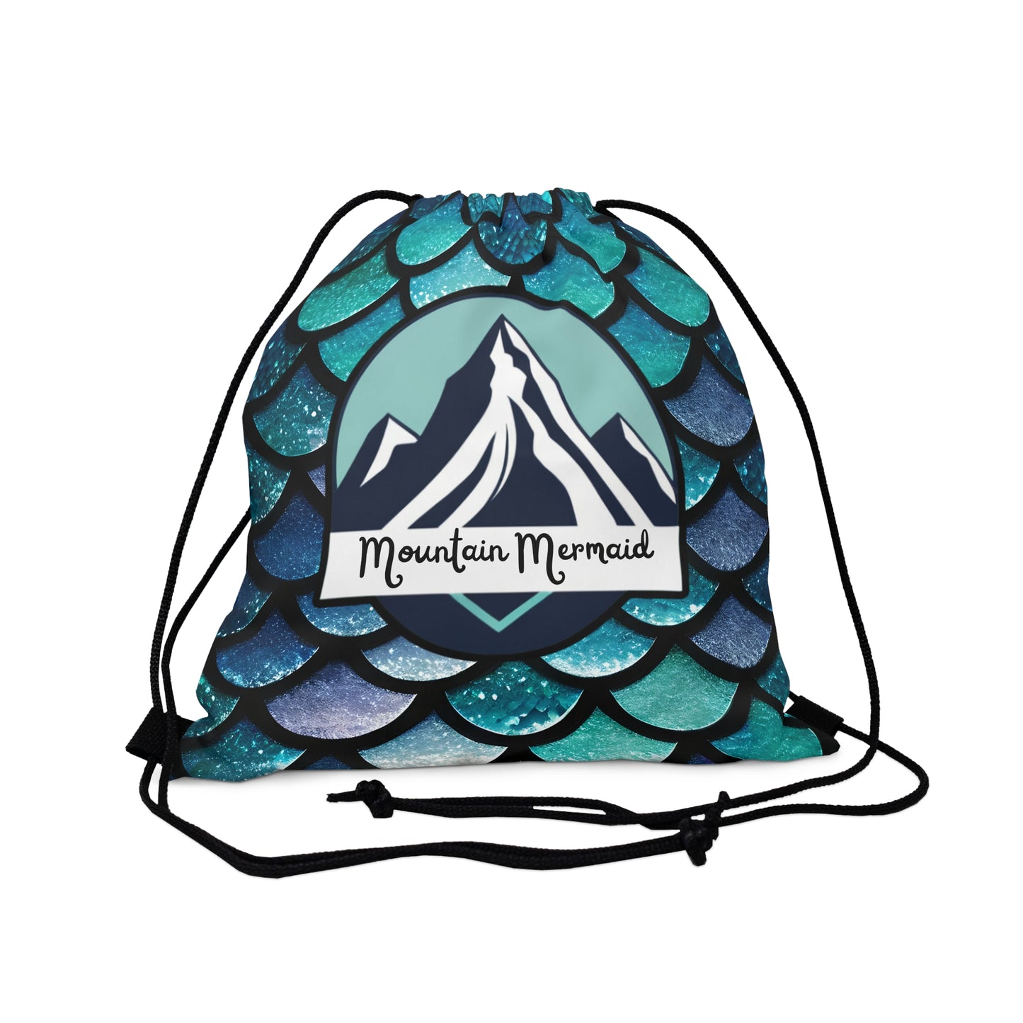 Aqua Mermaidcore Drawstring Bag - Mountain Mermaid Logo, Adventure-Ready Carryall, Ideal Gift for Hikers and Beachgoers - The Mountain Mermaid Company