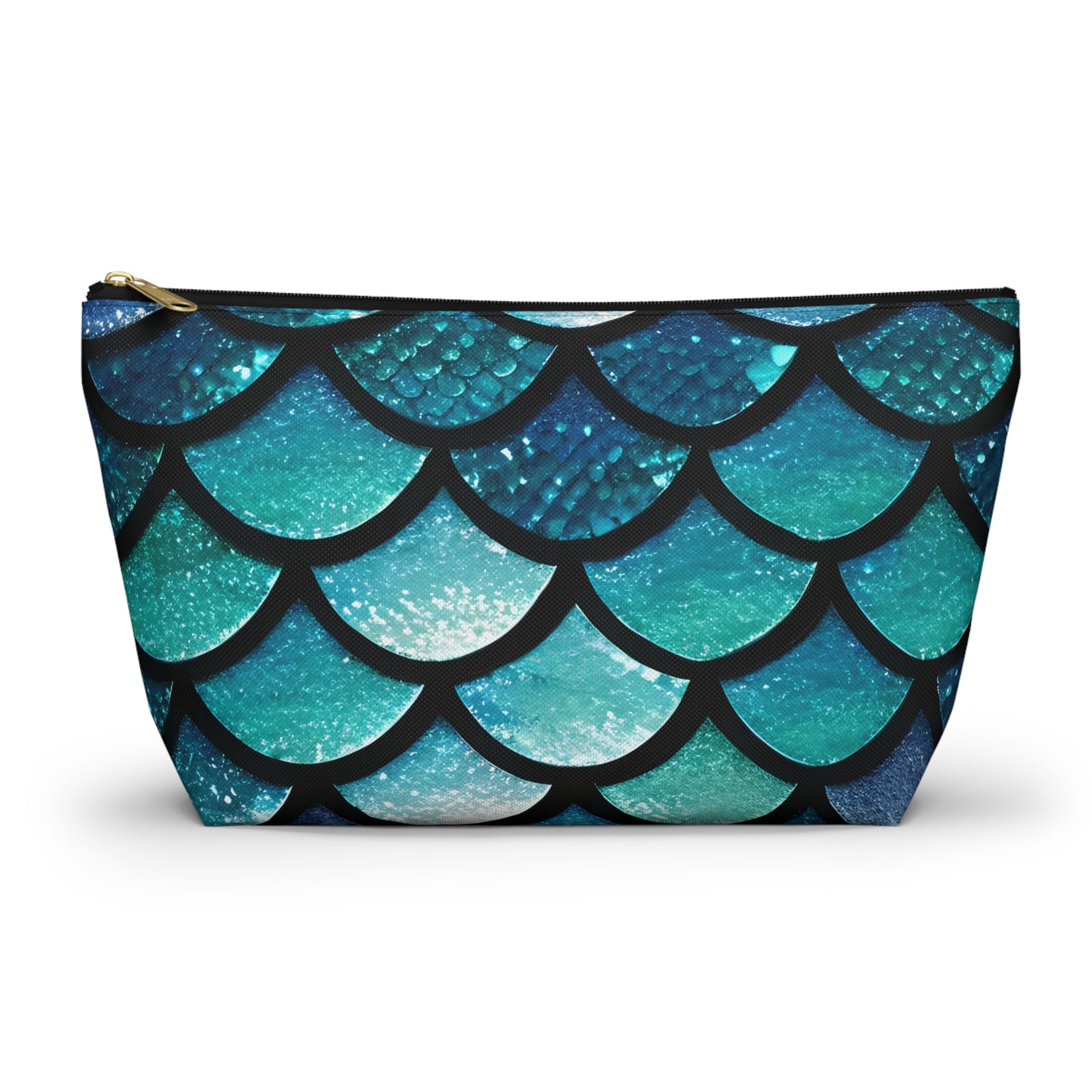 Mermaid Magic Makeup Bag - Trendy Blue Scales Print - Sleek and Chic T-Bottom Accessory Pouch for Cosmetics & Travel Gear - Unique Gift for Her - The Mountain Mermaid Company