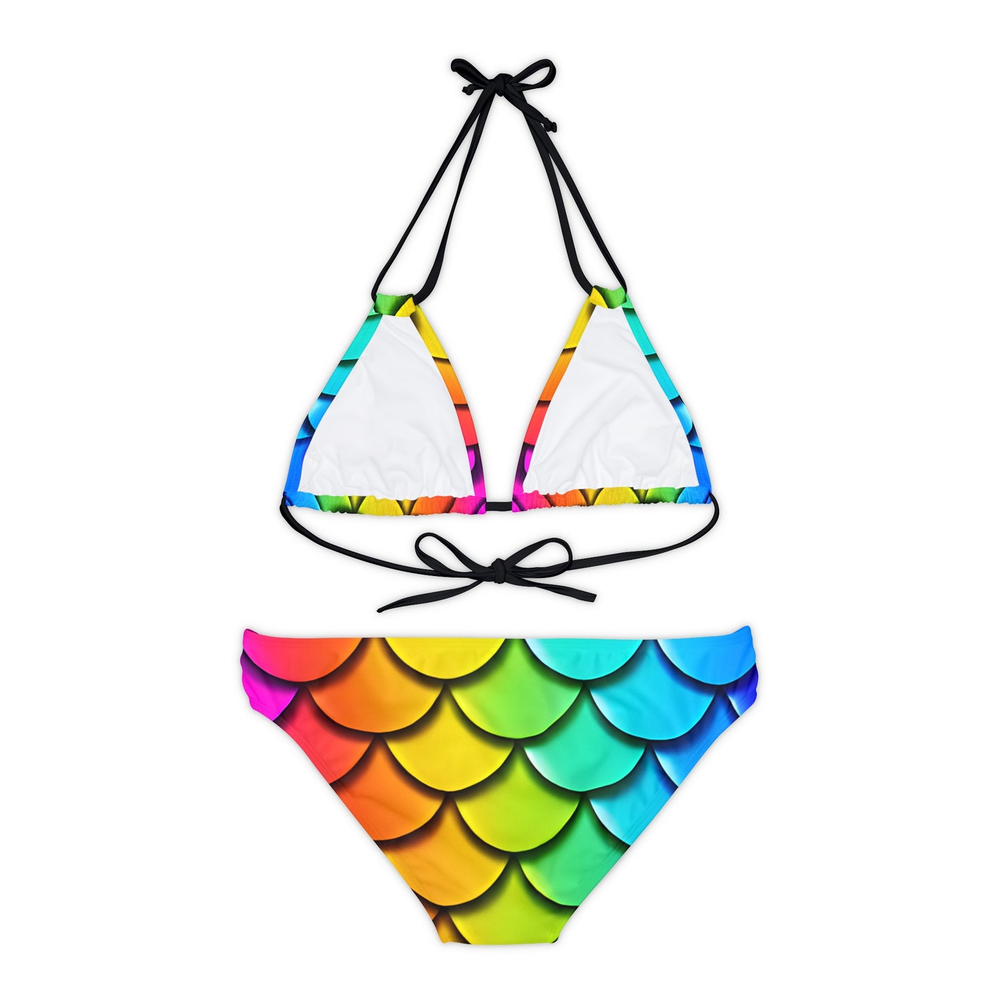 Rainbow Mermaid Bikini Set - Strappy Two-Piece Swimwear, Triangle Top, Cheeky Bottom, Perfect for Beach Vacations & Pool Parties, Unique Gift for Her - The Mountain Mermaid Company