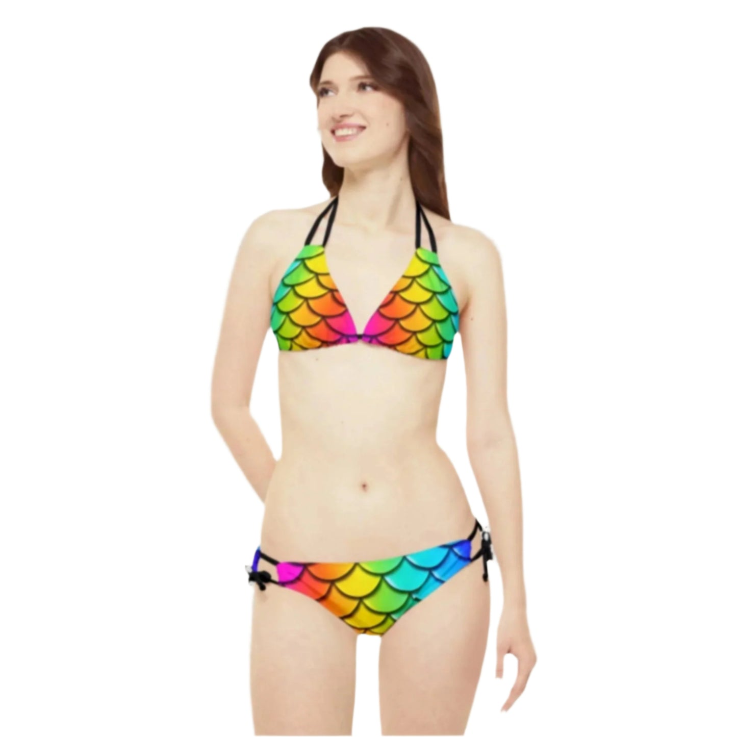 Rainbow Mermaid Bikini Set - Strappy Two-Piece Swimwear, Triangle Top, Cheeky Bottom, Perfect for Beach Vacations & Pool Parties, Unique Gift for Her - The Mountain Mermaid Company