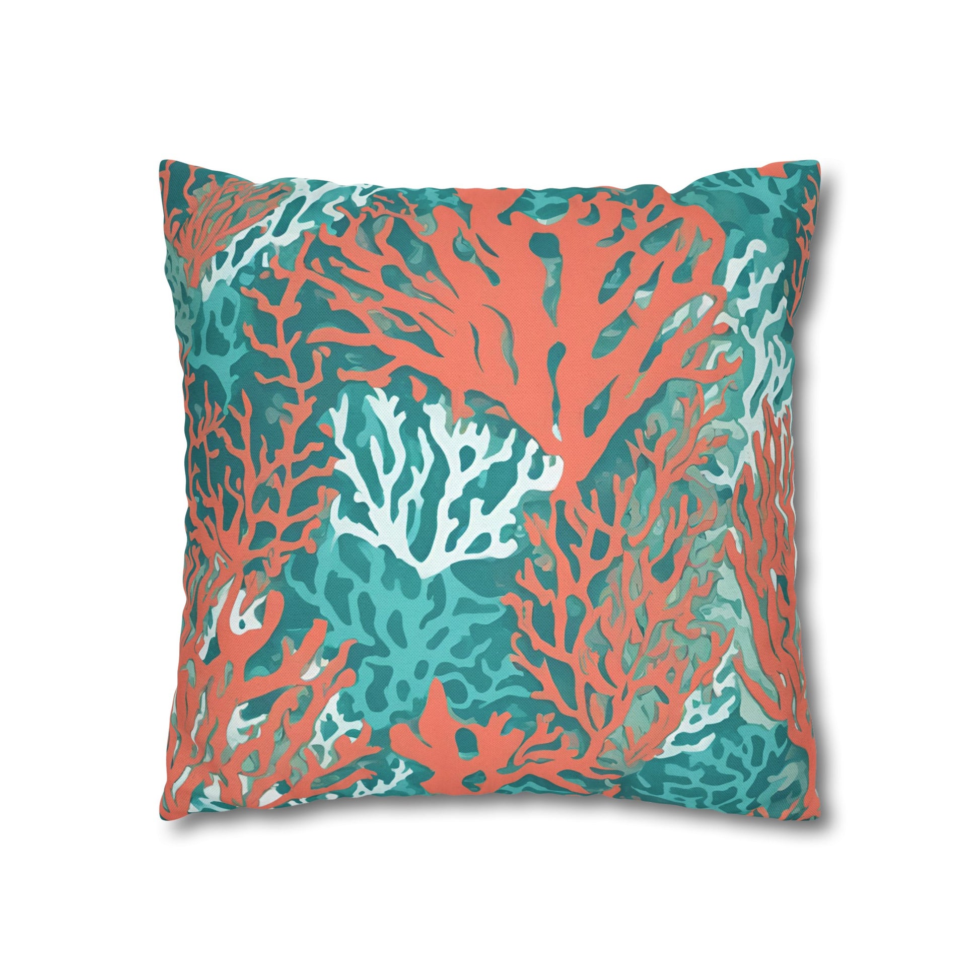 Decorative Coral and Aqua Accent Pillowcase, Soft Polyester Square Pillowcase, Beachy Decor, Gift Idea - The Mountain Mermaid Company