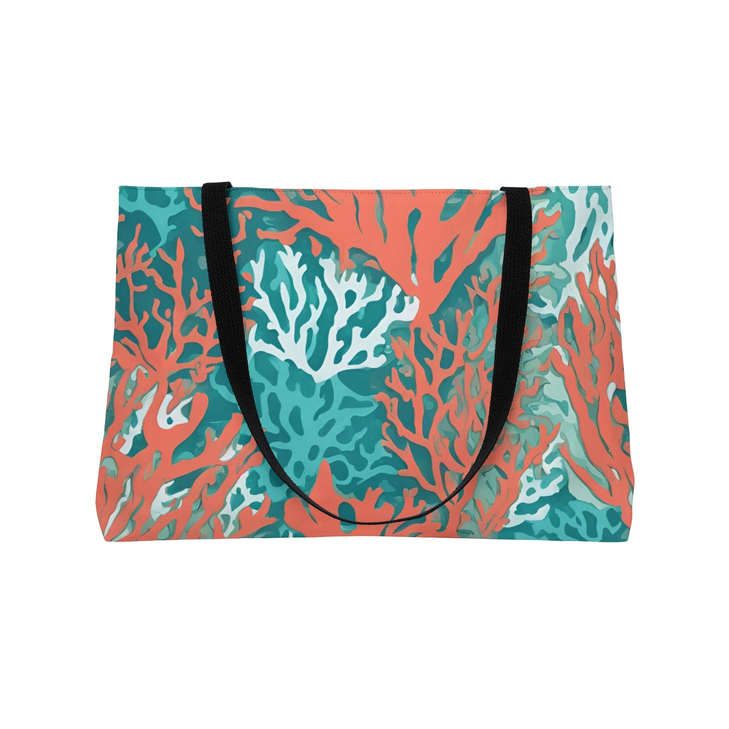 Coral and Aqua Weekender Tote Bag - Durable Spacious Tote for Getaways, Perfect for Travel and Beach Lovers - The Mountain Mermaid Company