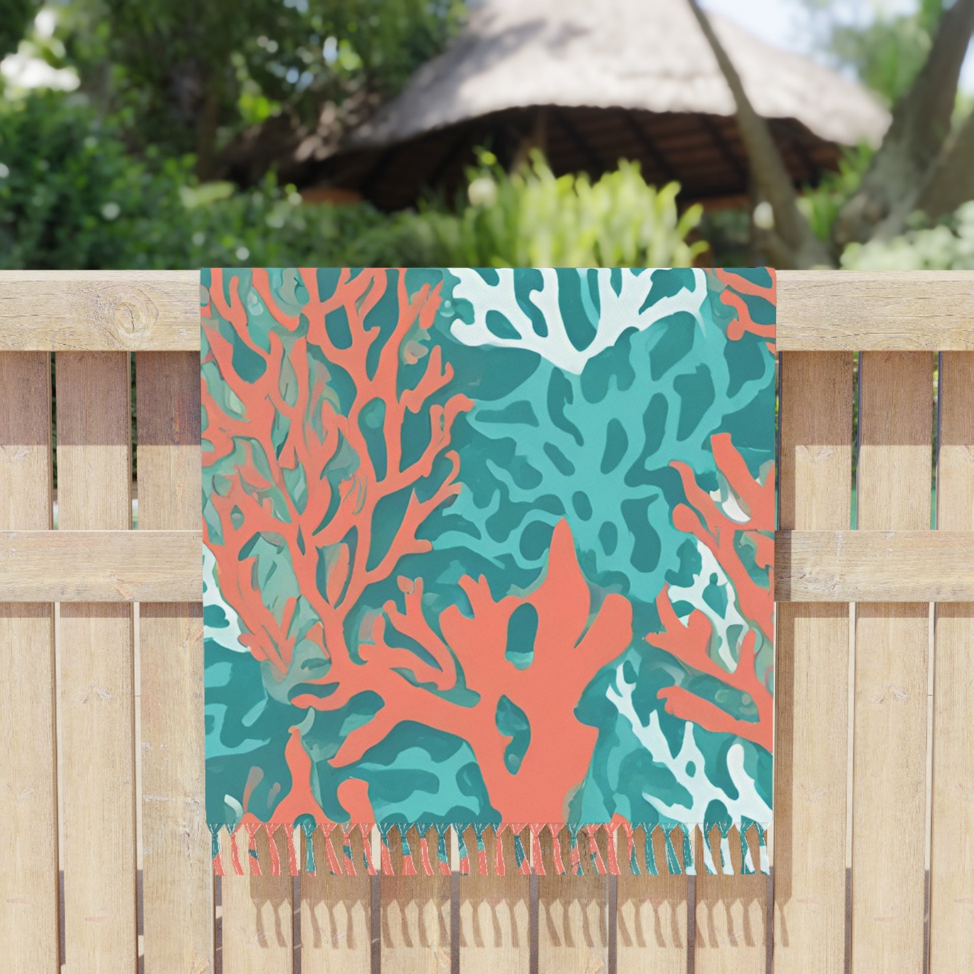 Boho Beach Cloth Coral Print - Chic Coral and Aqua, Beach Essentials, Stylish Vacation Gift - The Mountain Mermaid Company