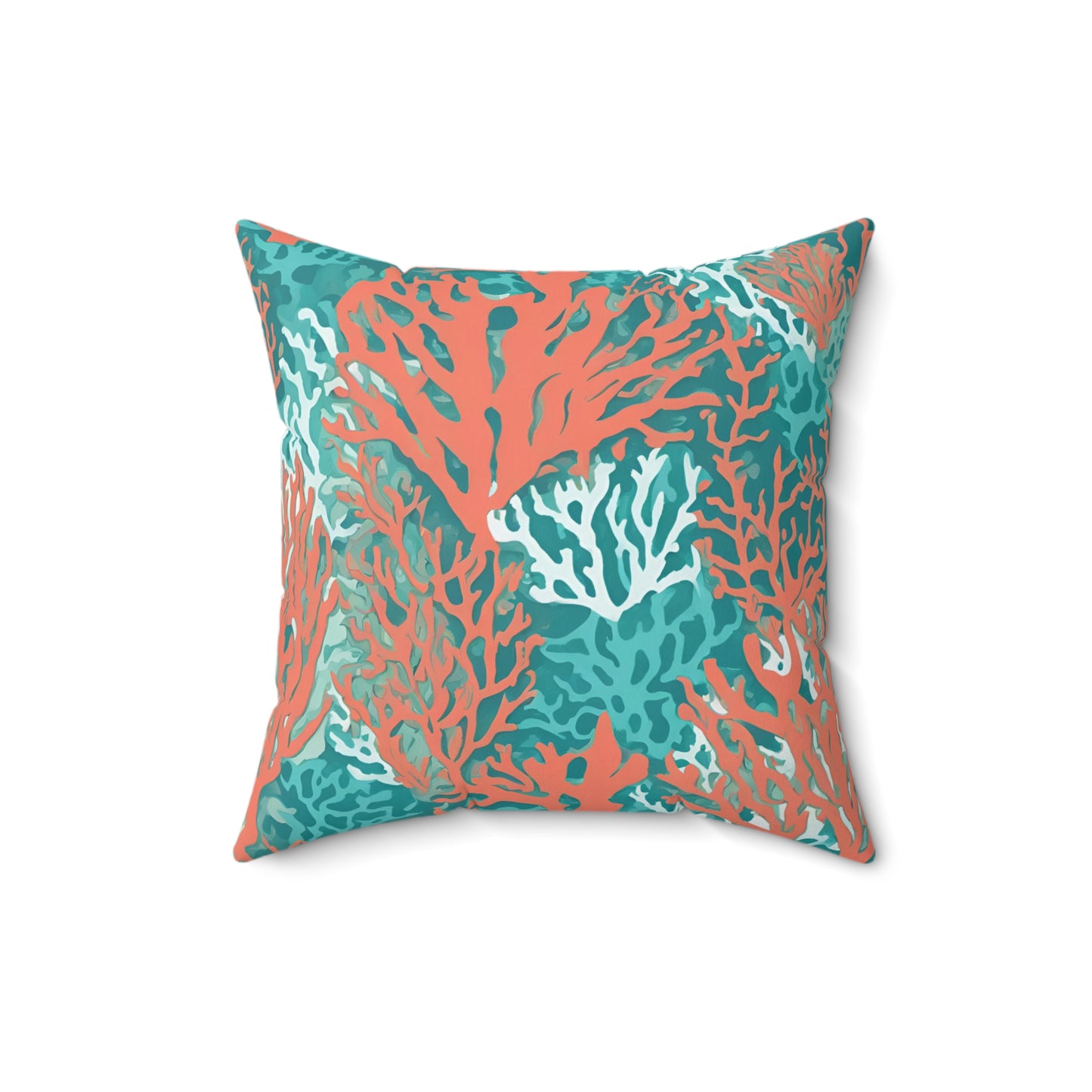 Decorative Coral and Aqua Accent Pillow, Soft Polyester Square Pillow, Beachy Decor, Gift Idea