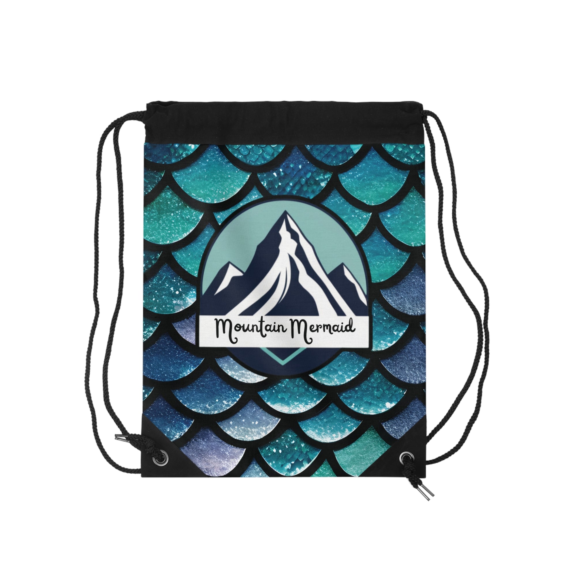 Aqua Mermaidcore Drawstring Bag - Mountain Mermaid Logo, Adventure-Ready Carryall, Ideal Gift for Hikers and Beachgoers - The Mountain Mermaid Company