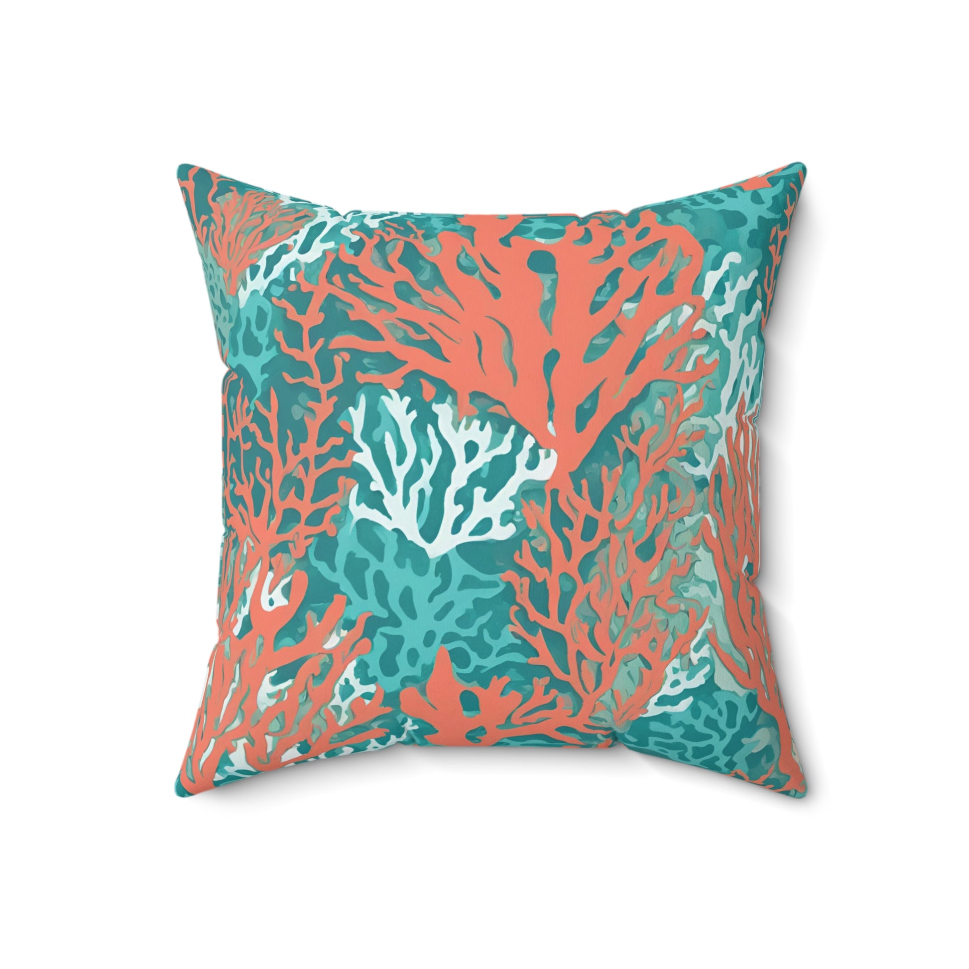 Decorative Coral and Aqua Accent Pillow, Soft Polyester Square Pillow, Beachy Decor, Gift Idea - The Mountain Mermaid Company