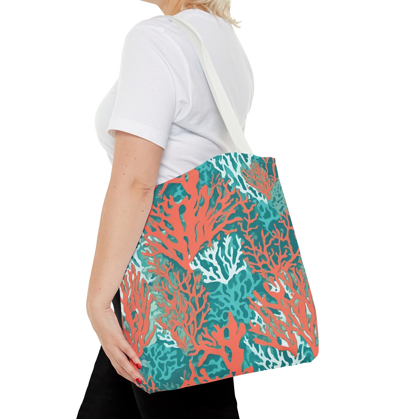 Coral and Aqua Tote Bag - Durable Carryall for Everyday Use, Trendy Pool Accessory, Unique Gift for Beach Lovers - The Mountain Mermaid Company