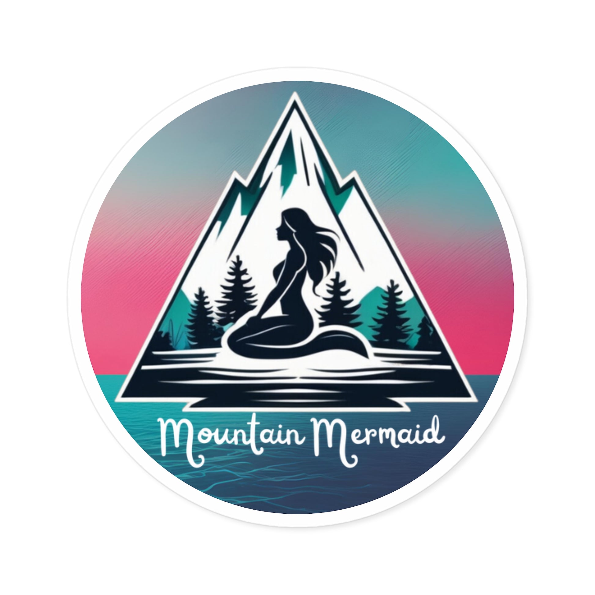 Mountain Mermaid Indoor/Outdoor Sticker - Pink and Aqua Sunset, Durable Decal for Cars, Laptops and Water Bottles, Gift for Mermaid Lovers - The Mountain Mermaid Company