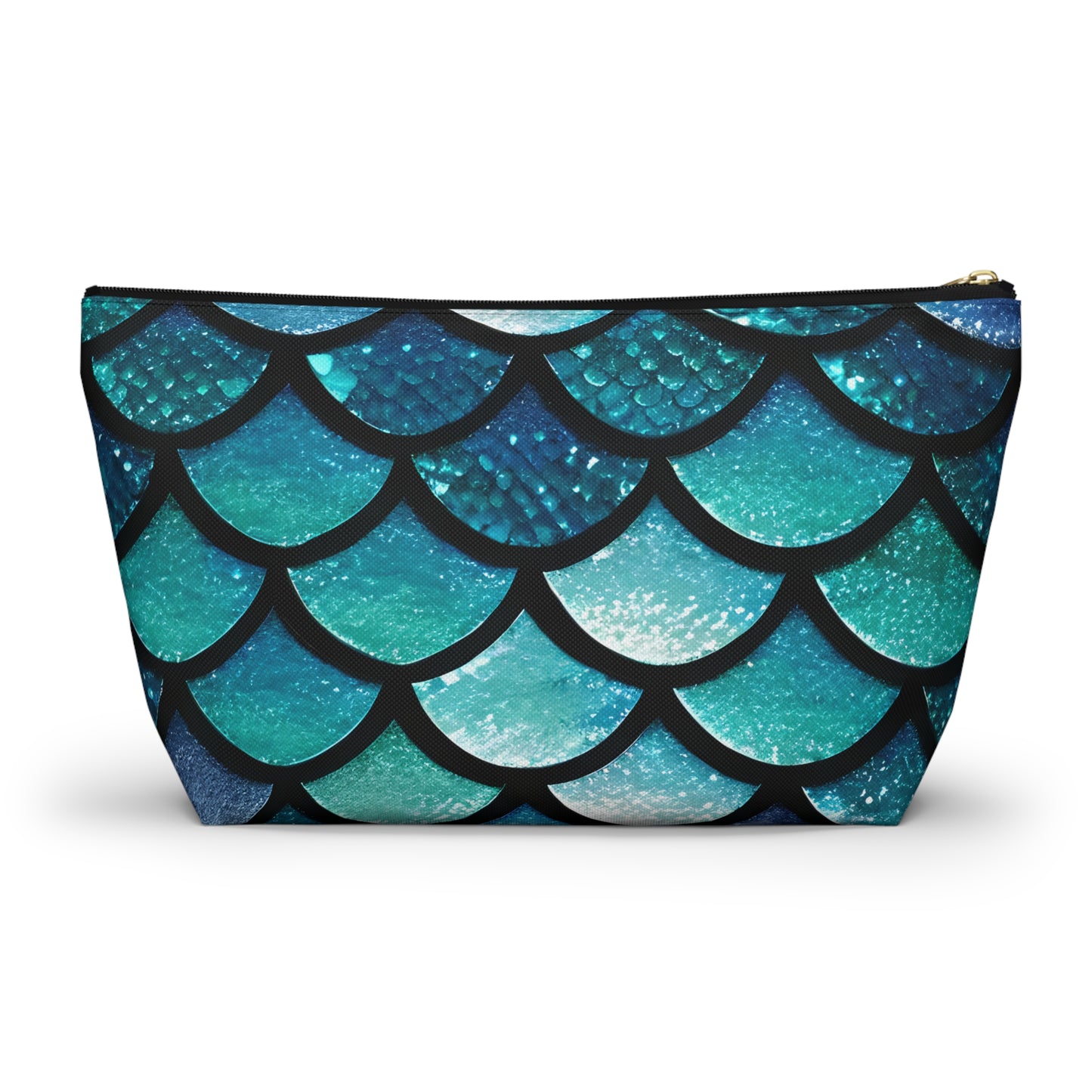 Mermaid Magic Makeup Bag - Trendy Blue Scales Print - Sleek and Chic T-Bottom Accessory Pouch for Cosmetics & Travel Gear - Unique Gift for Her - The Mountain Mermaid Company