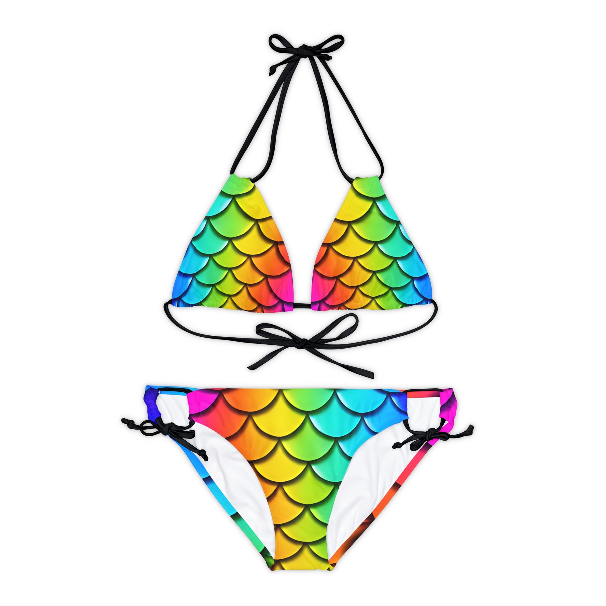 Rainbow Mermaid Bikini Set - Strappy Two-Piece Swimwear, Triangle Top, Cheeky Bottom, Perfect for Beach Vacations & Pool Parties, Unique Gift for Her - The Mountain Mermaid Company