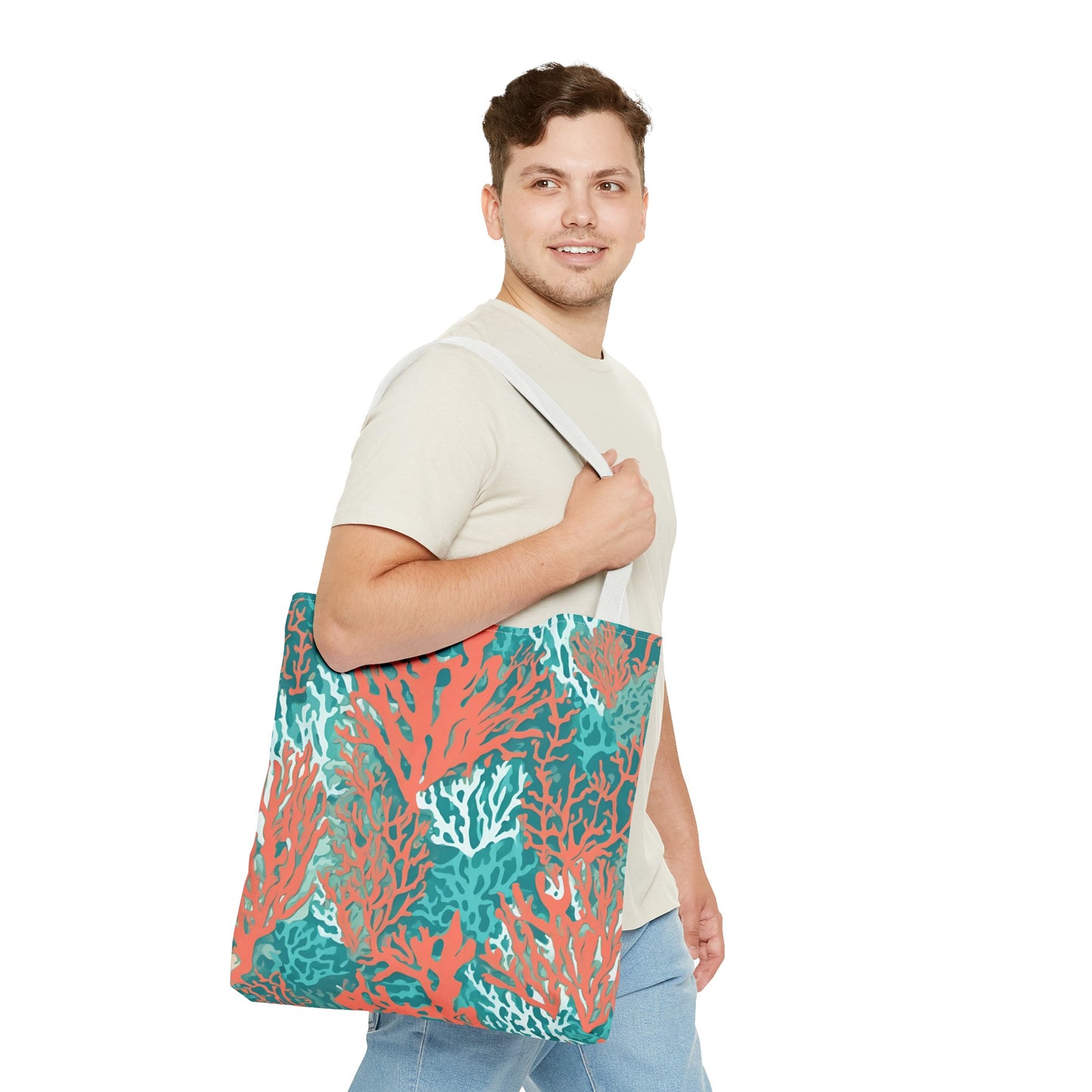 Coral and Aqua Tote Bag - Durable Carryall for Everyday Use, Trendy Pool Accessory, Unique Gift for Beach Lovers - The Mountain Mermaid Company