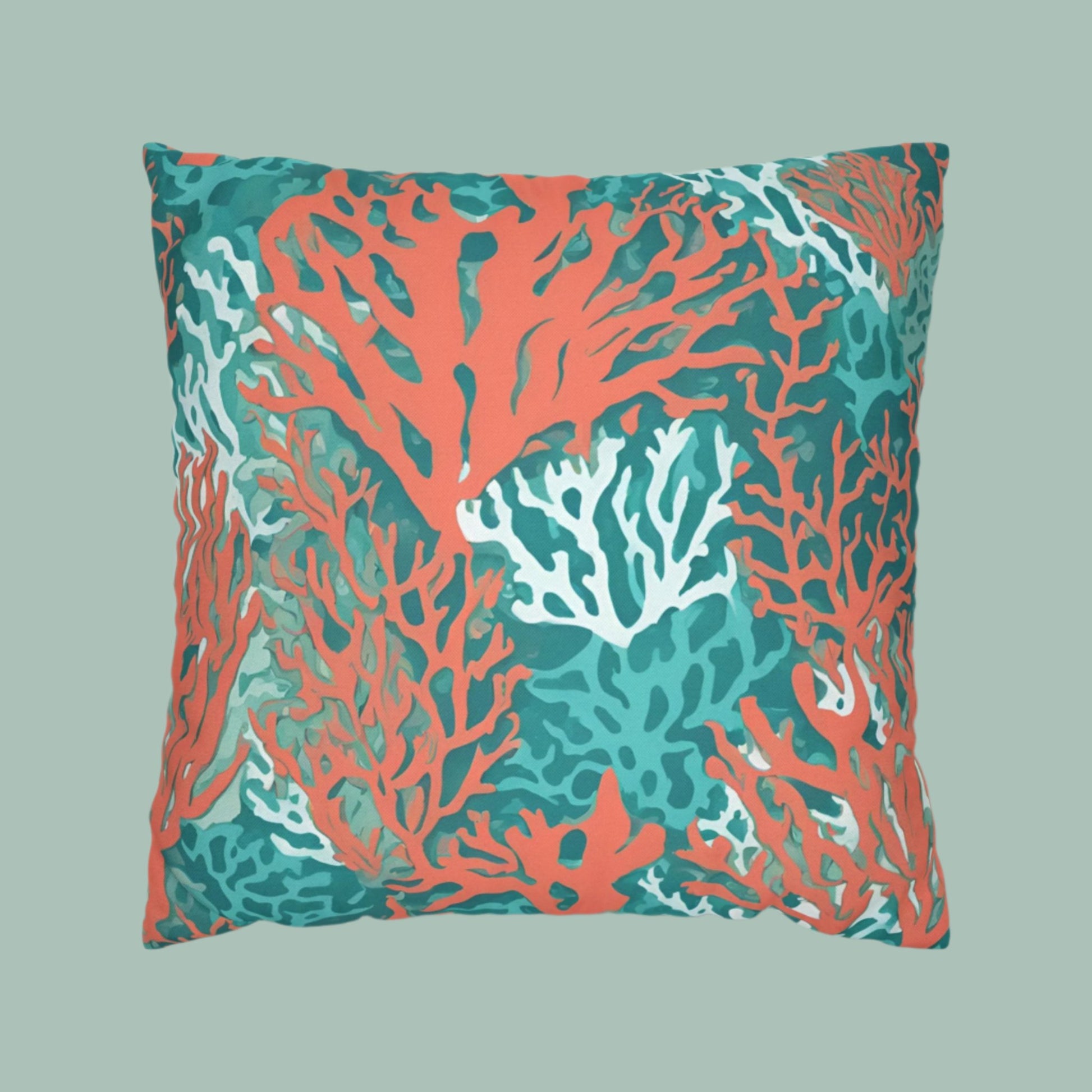 Decorative Coral and Aqua Accent Pillowcase, Soft Polyester Square Pillowcase, Beachy Decor, Gift Idea - The Mountain Mermaid Company