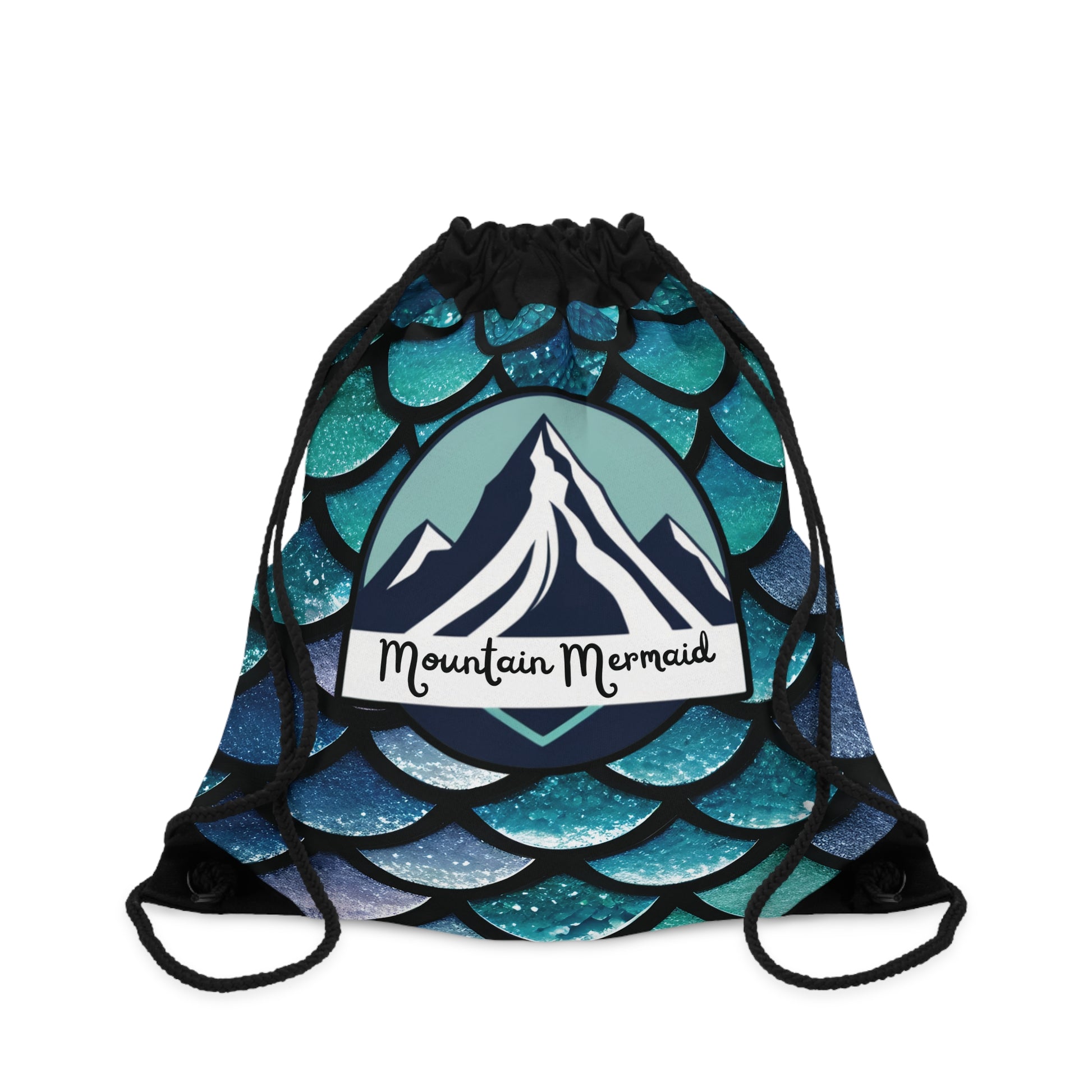 Aqua Mermaidcore Drawstring Bag - Mountain Mermaid Logo, Adventure-Ready Carryall, Ideal Gift for Hikers and Beachgoers - The Mountain Mermaid Company