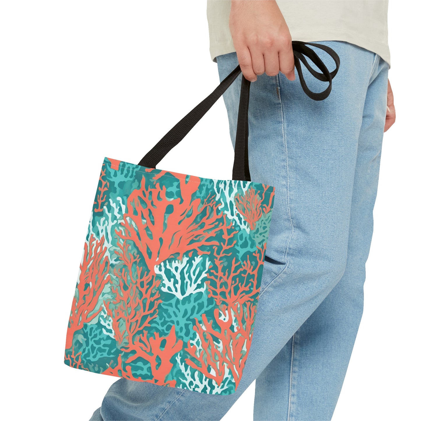 Coral and Aqua Tote Bag - Durable Carryall for Everyday Use, Trendy Pool Accessory, Unique Gift for Beach Lovers - The Mountain Mermaid Company