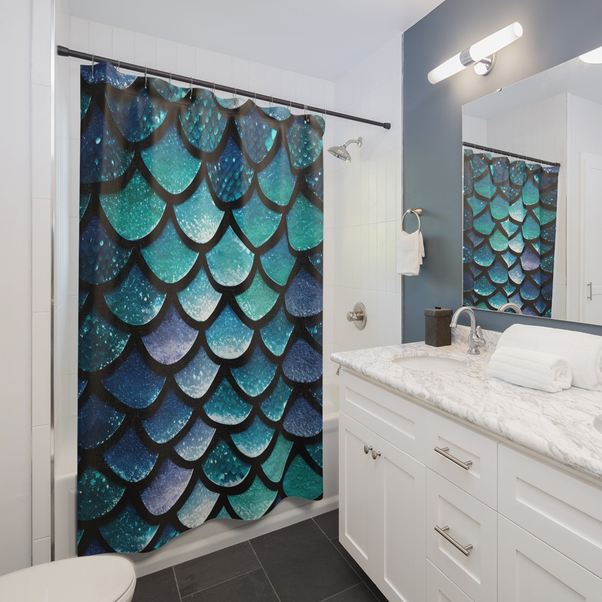 Aqua Mermaidcore Shower Curtains - Vibrant Bathroom Makeover, Whimsical Gift for Mermaid Enthusiasts - The Mountain Mermaid Company