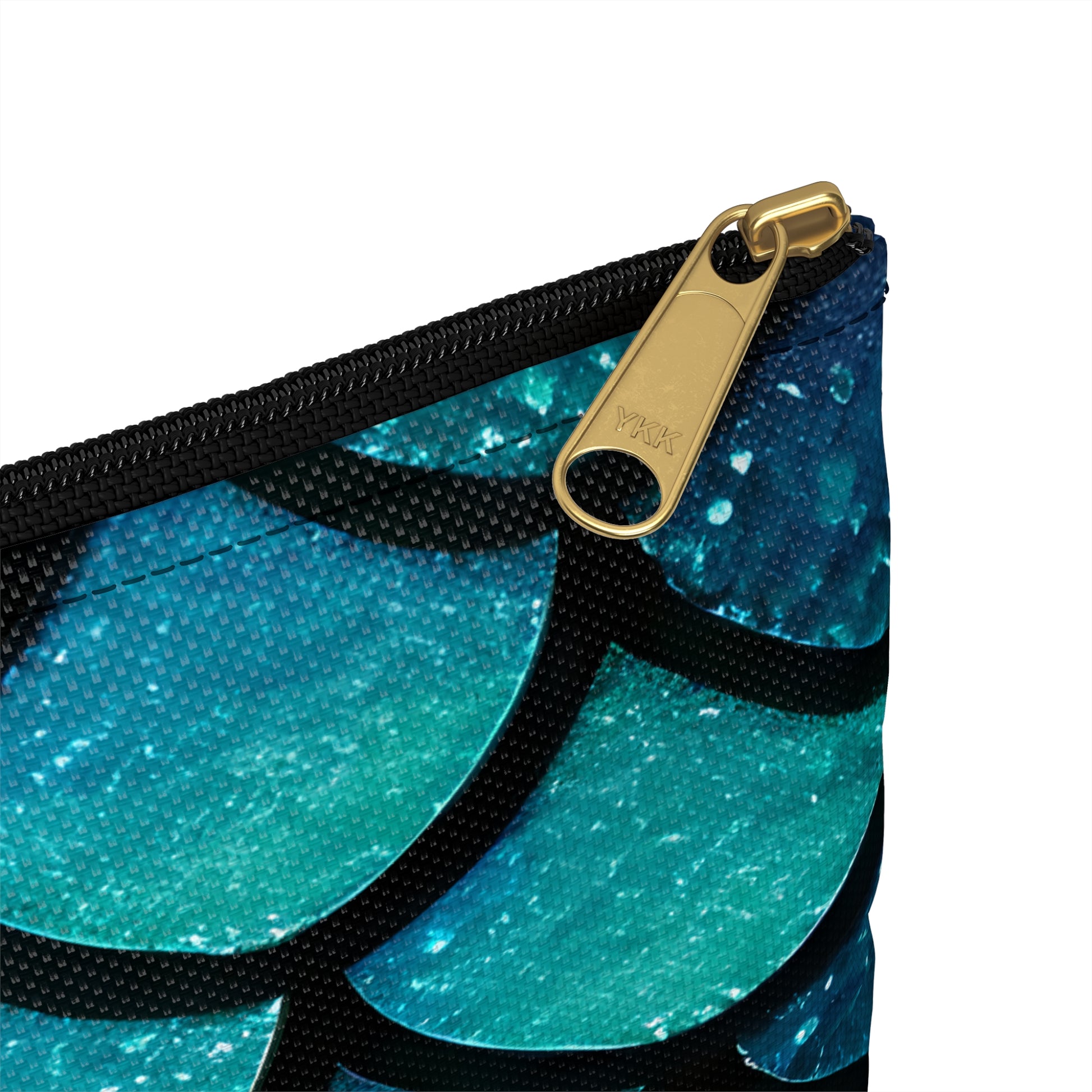 Aqua Mermaid Scales Makeup Bag with Black Zipper - Beachy Travel Accessory, Mermaidcore Aesthetic, Mermaid Lover Gift - The Mountain Mermaid Company